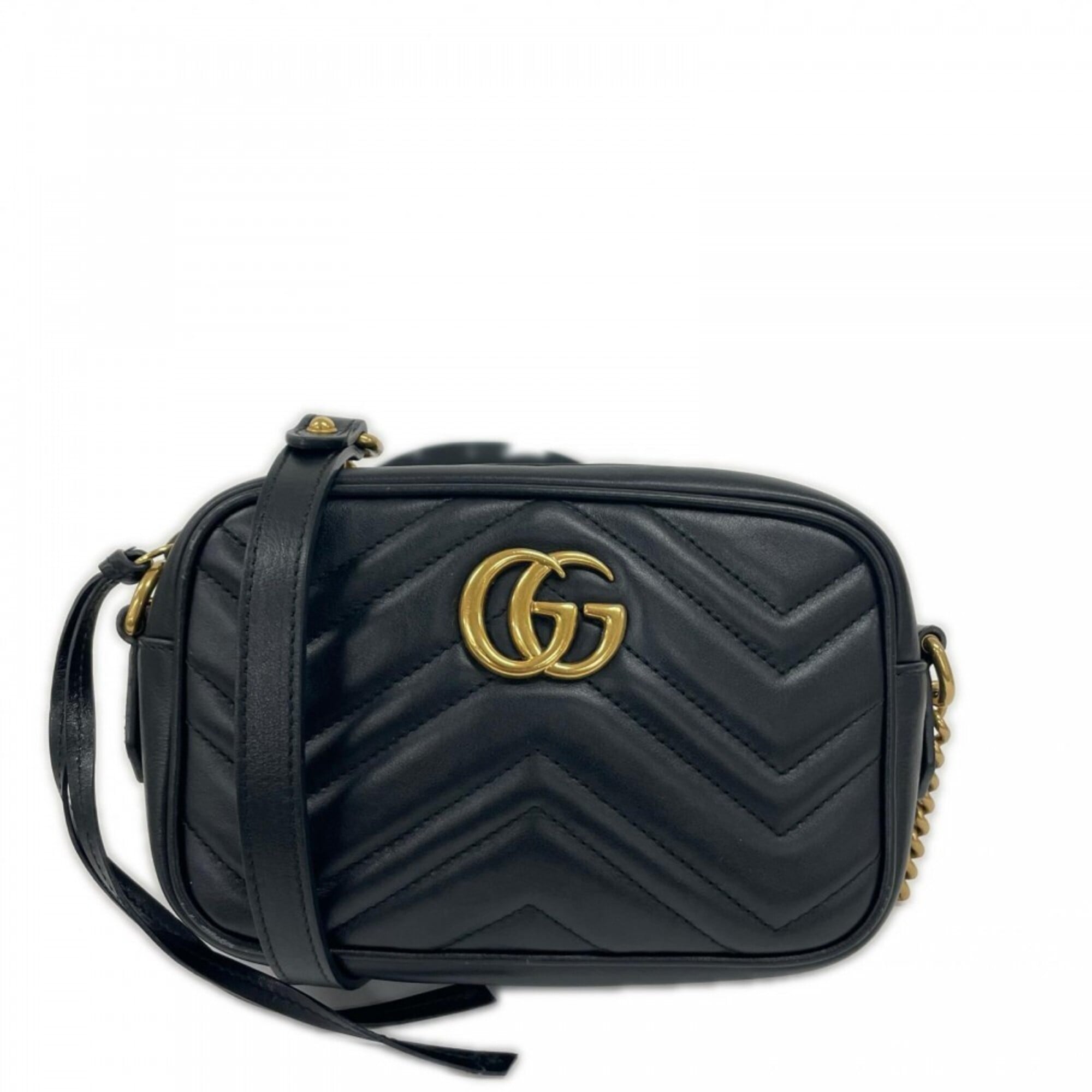 Gucci Black White Leather Shoulder Bag (Pre-Owned)