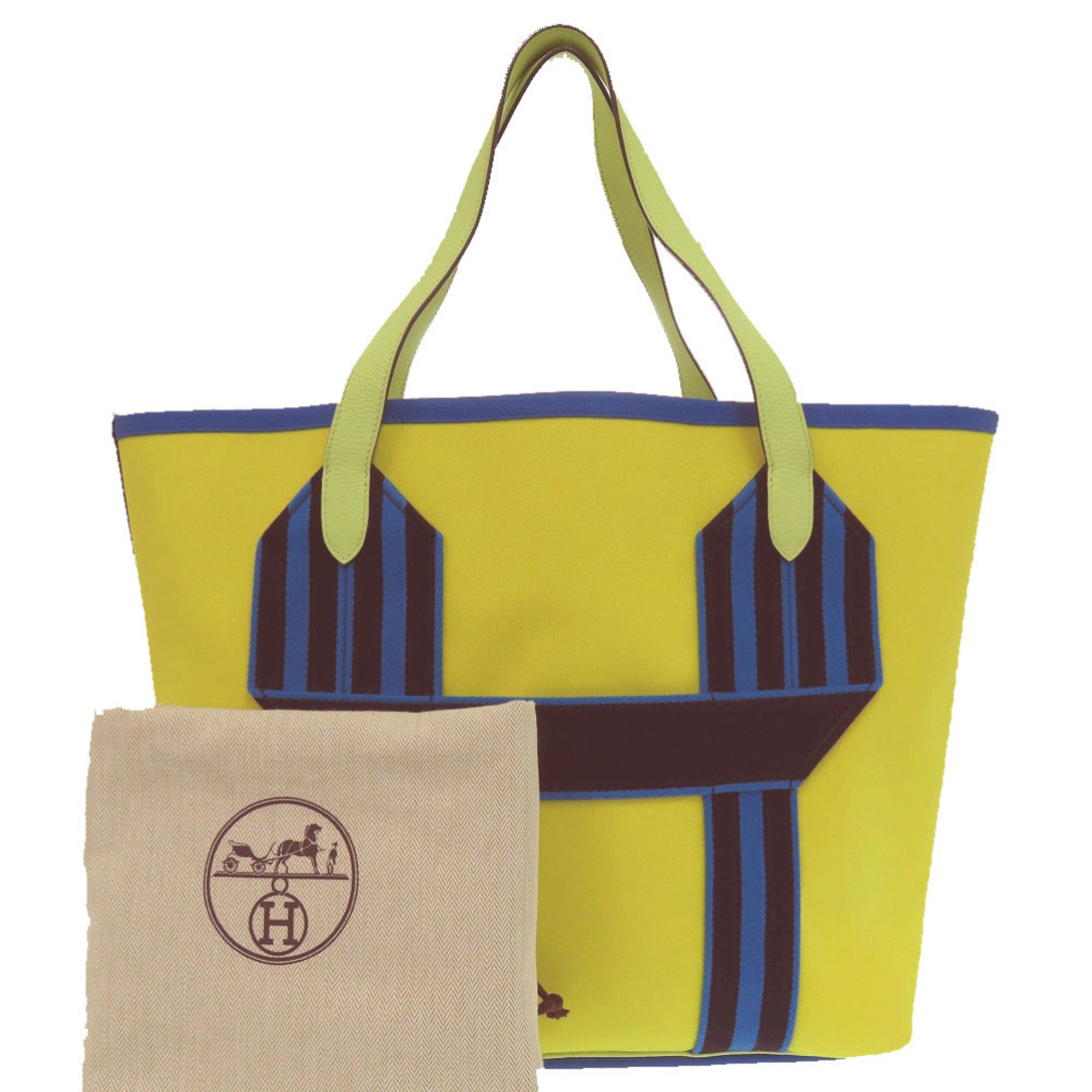 Hermes Blue Hydra Lime Yellow Taurillon Clemence Leather Tote Bag (Pre-Owned)