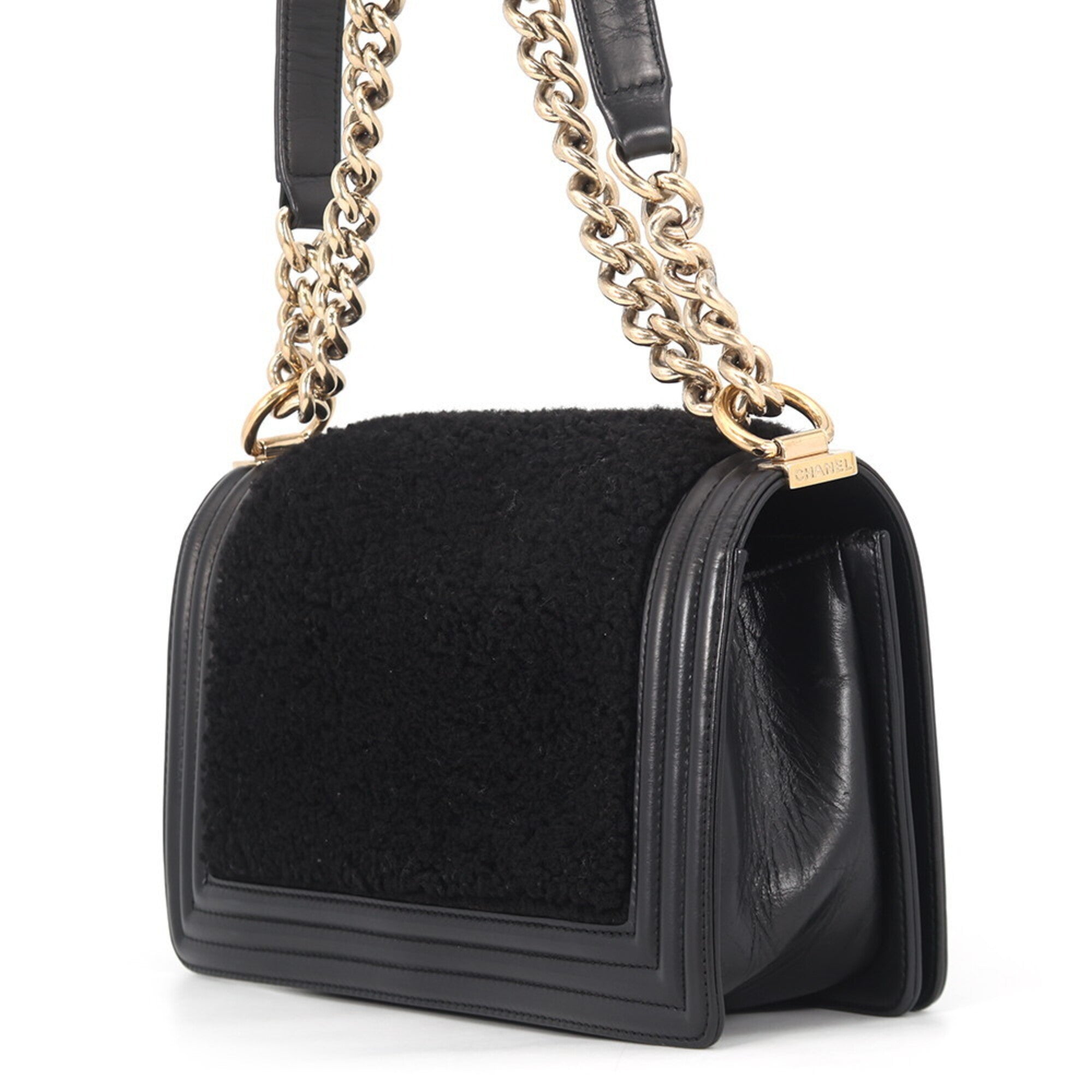 Chanel Boy Chanel Black Leather Handbag Shoulder Bag (Pre-Owned)