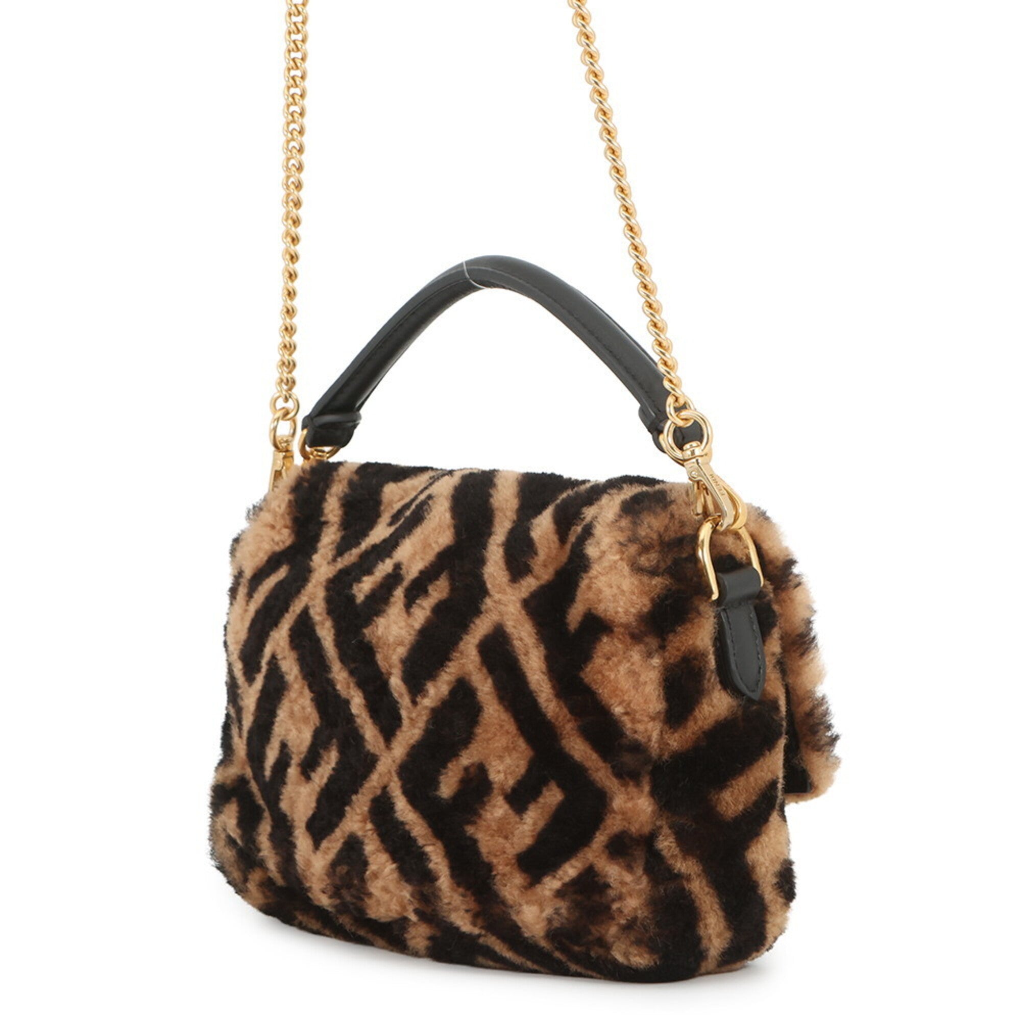 Fendi Black Brown Zucca Handbag Shoulder Bag (Pre-Owned)