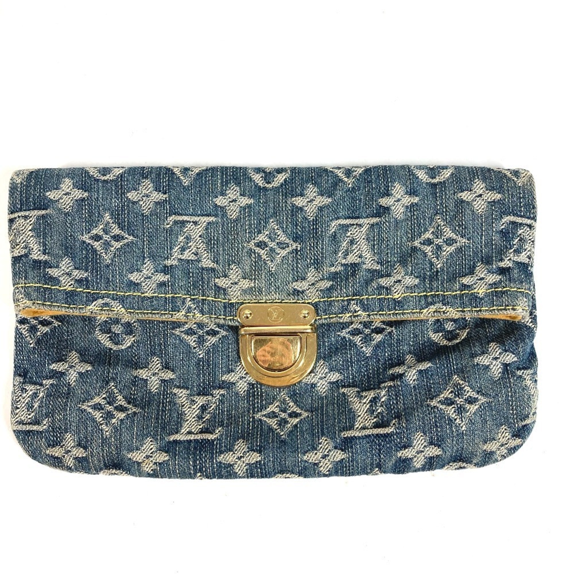 Louis Vuitton Blue Monogram Denim Clutch Bag Handbag Pochette Pouch (Pre-Owned)