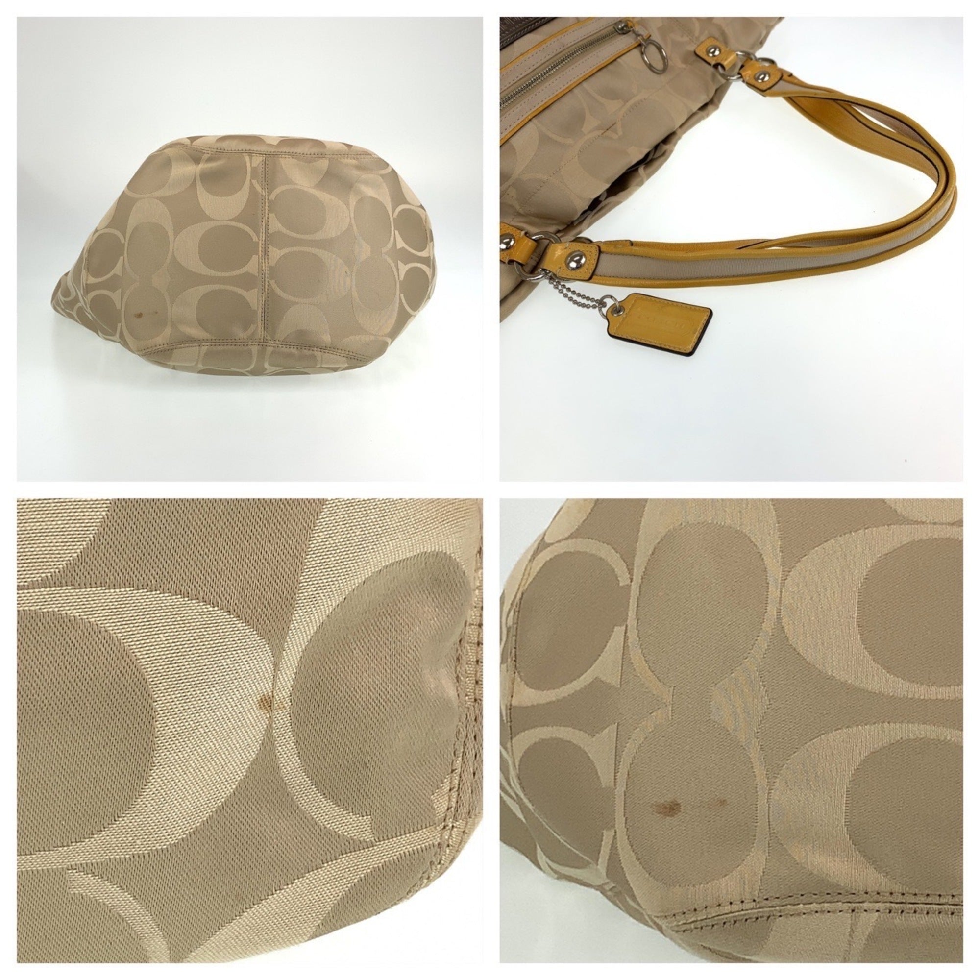 Coach Beige Leather Shoulder Bag Tote Bag (Pre-Owned)