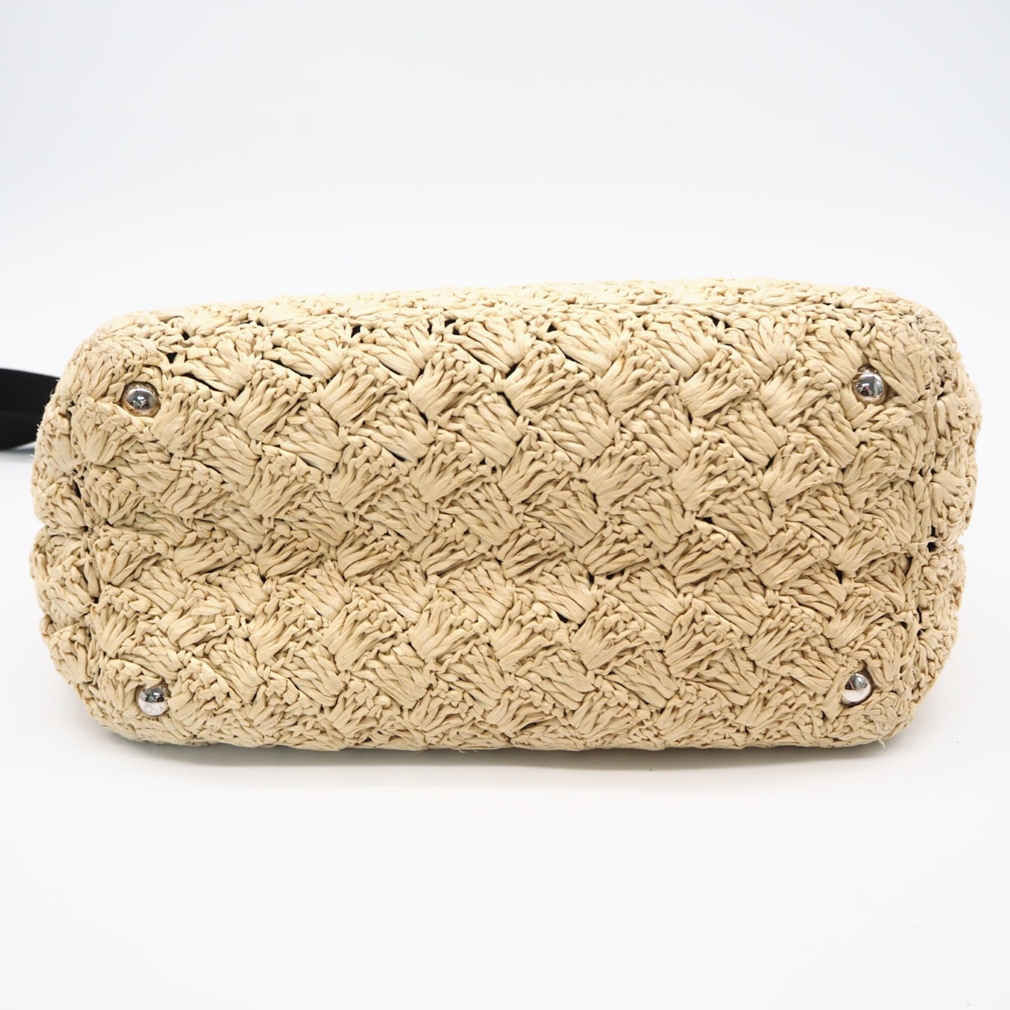 Prada Beige Multi-Color Raffia Handbag Shoulder Bag (Pre-Owned)