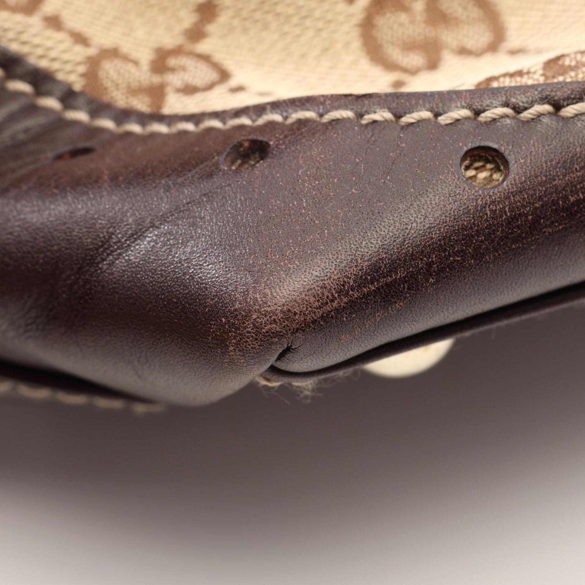 Gucci Beige Brown Canvas Leather Handbag Tote Bag (Pre-Owned)