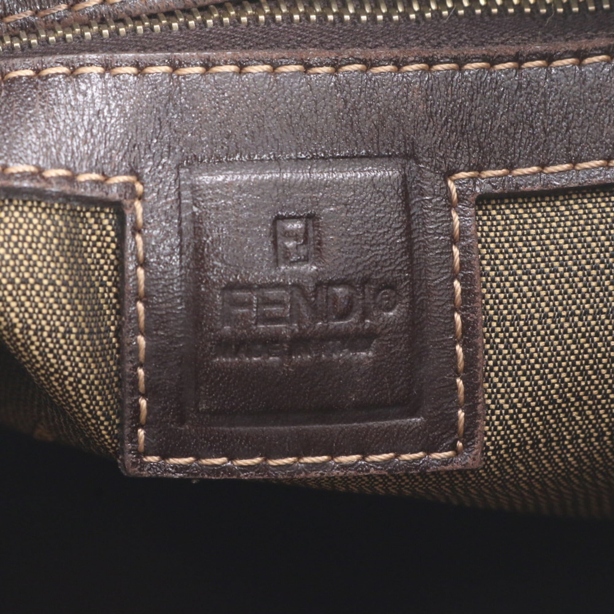 Fendi Black Brown Leather Nylon Messenger Bag Shoulder Bag Tote Bag (Pre-Owned)