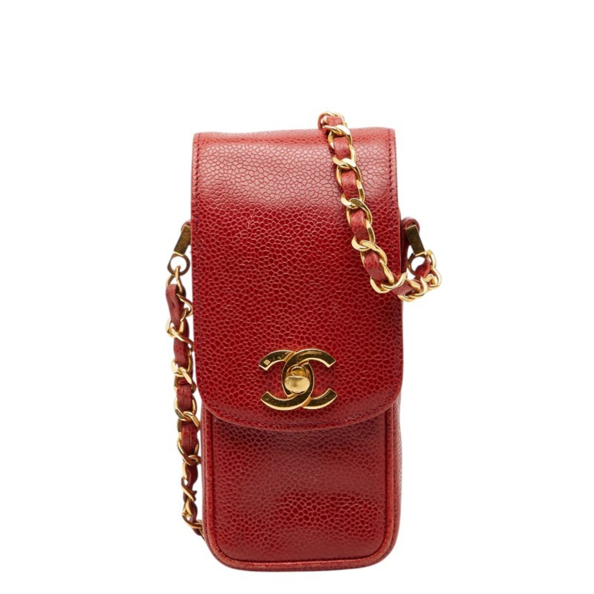 Chanel Red Color Grained Calfskin Pouch Shoulder Bag (Pre-Owned)