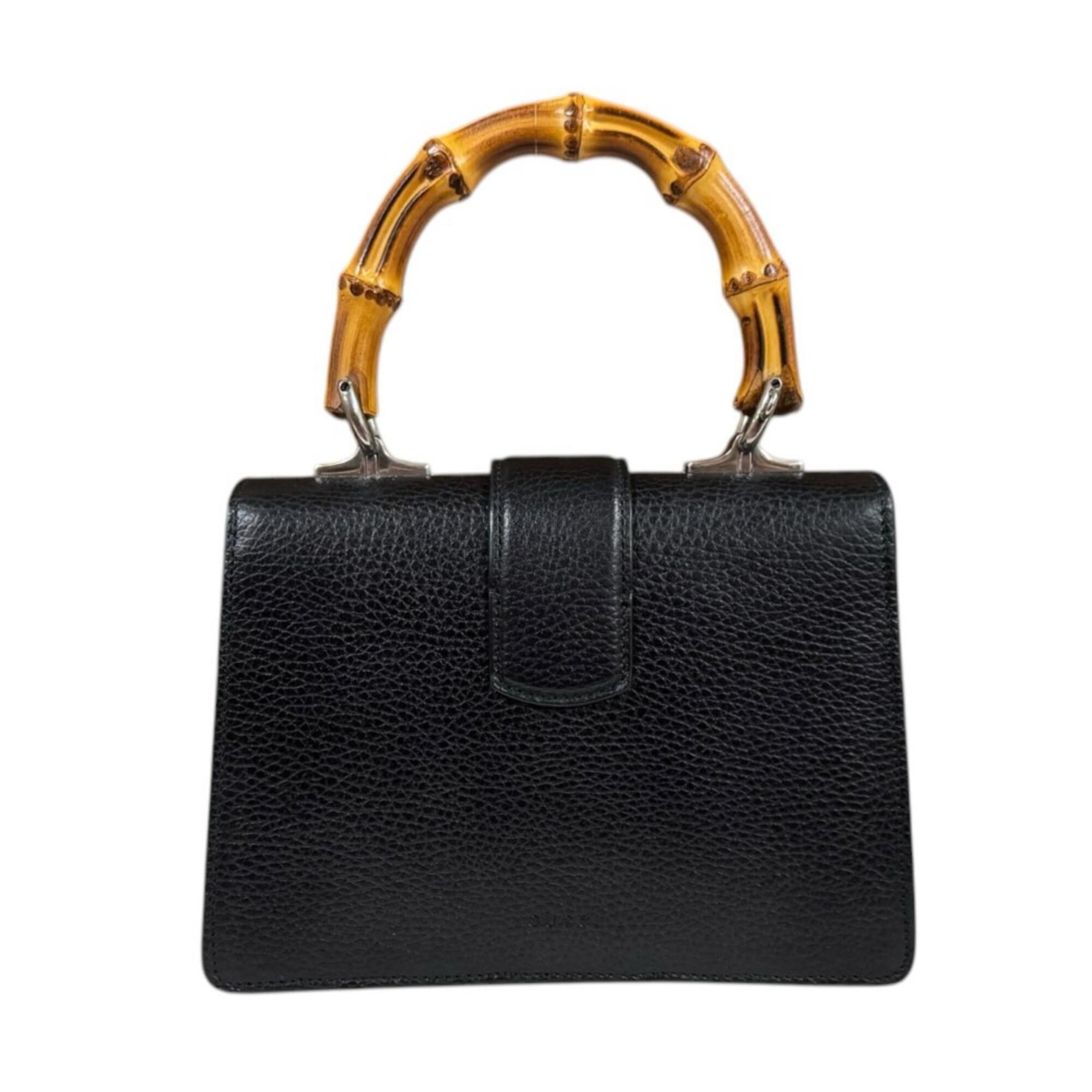 Gucci Black Bamboo Leather Handbag Shoulder Bag (Pre-Owned)