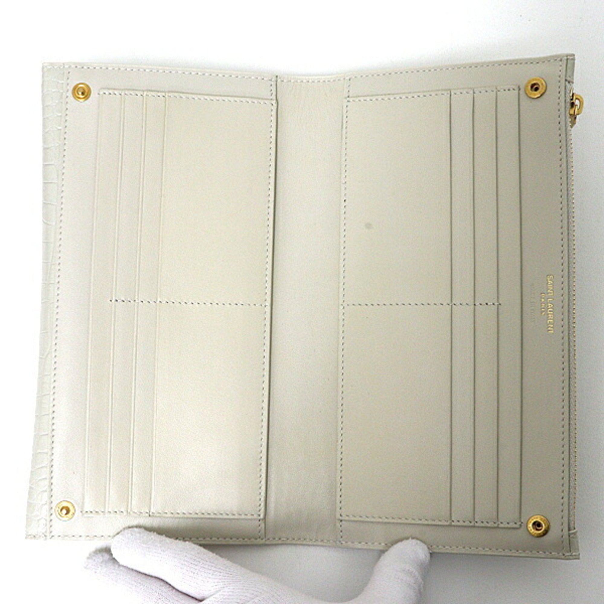 Saint Laurent Off-White Leather Long Wallet (Bi-Fold) (Pre-Owned)