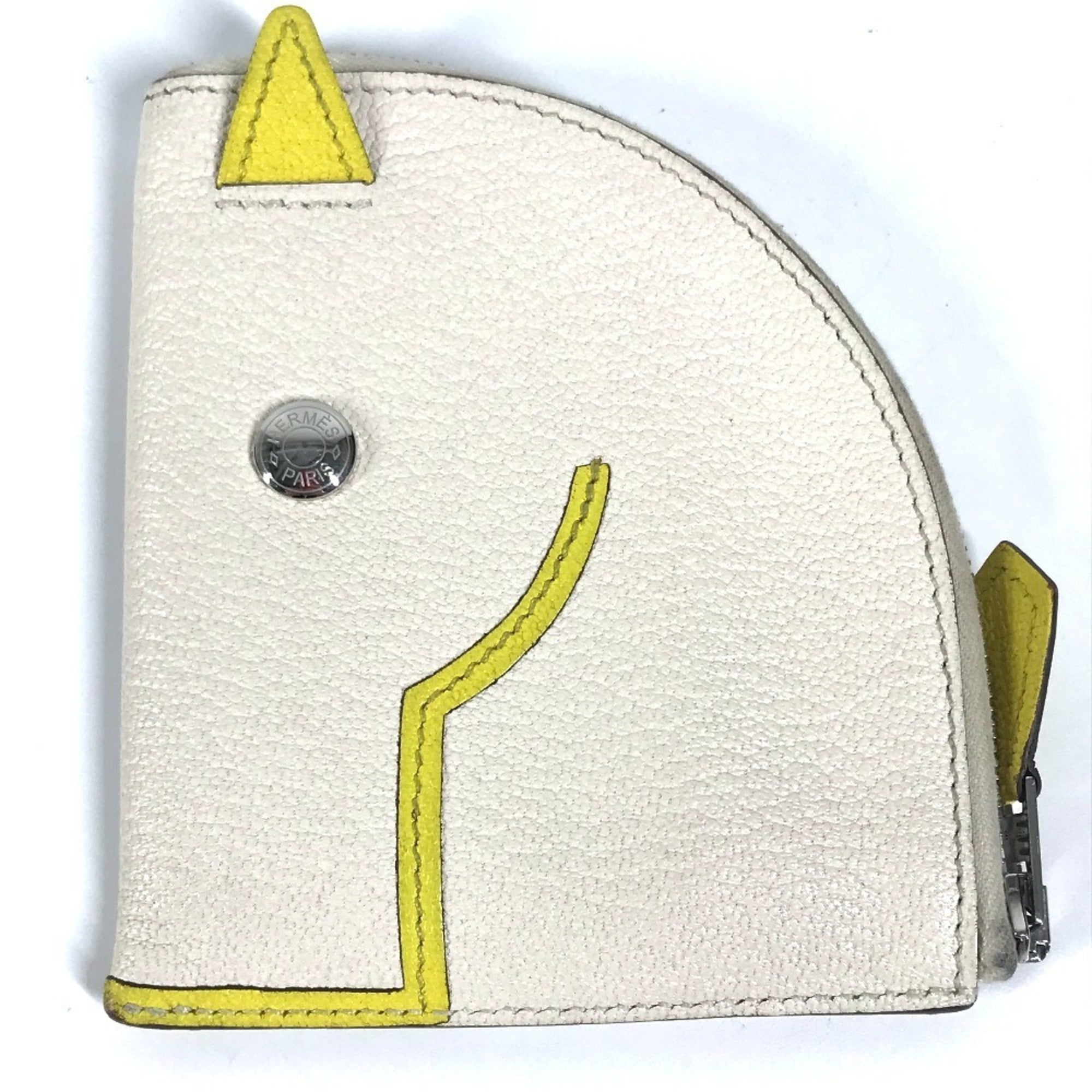 Hermes White Yellow Chevre Leather Coin Purse/Coin Case (Pre-Owned)