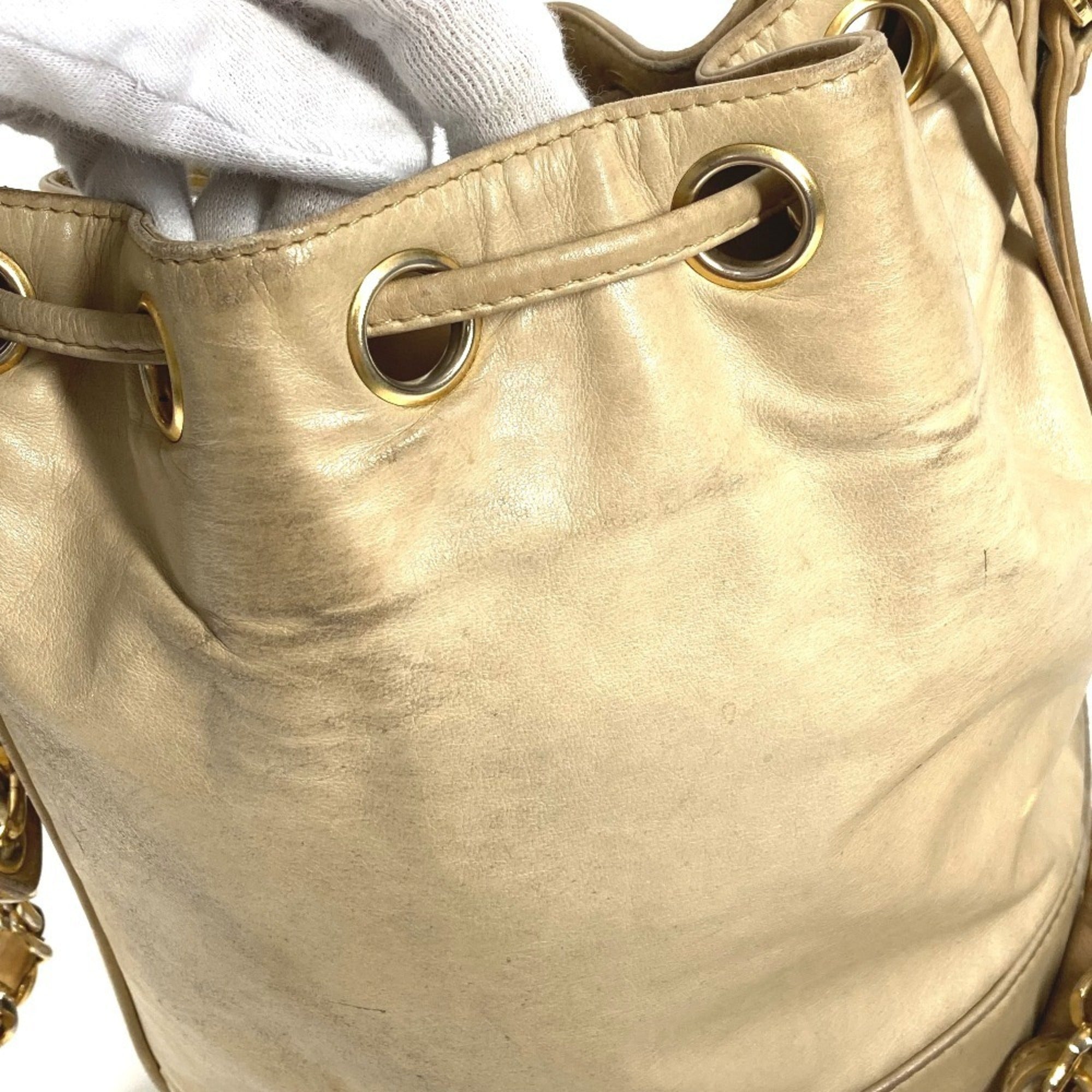 Chanel Beige Leather Handbag Pouch Shoulder Bag (Pre-Owned)