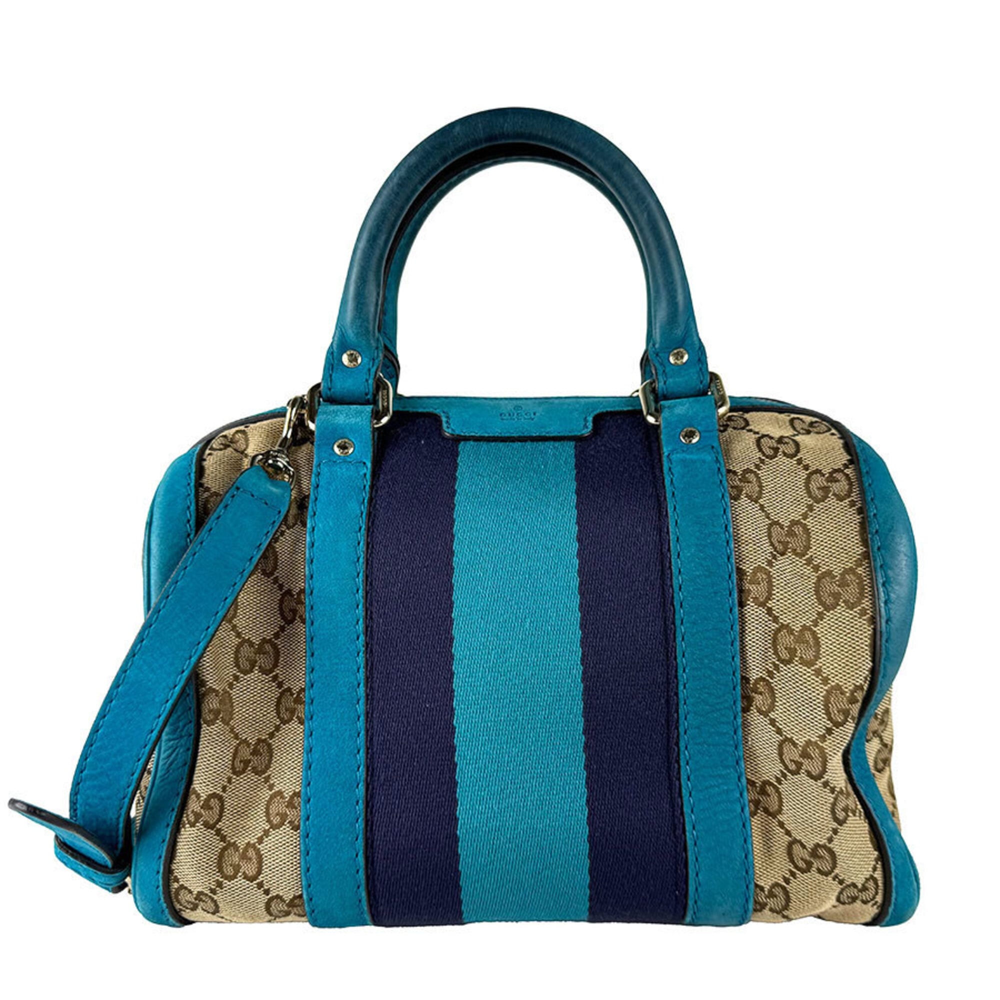 Gucci Brown Turquoise Gg Canvas Leather Handbag Shoulder Bag (Pre-Owned)