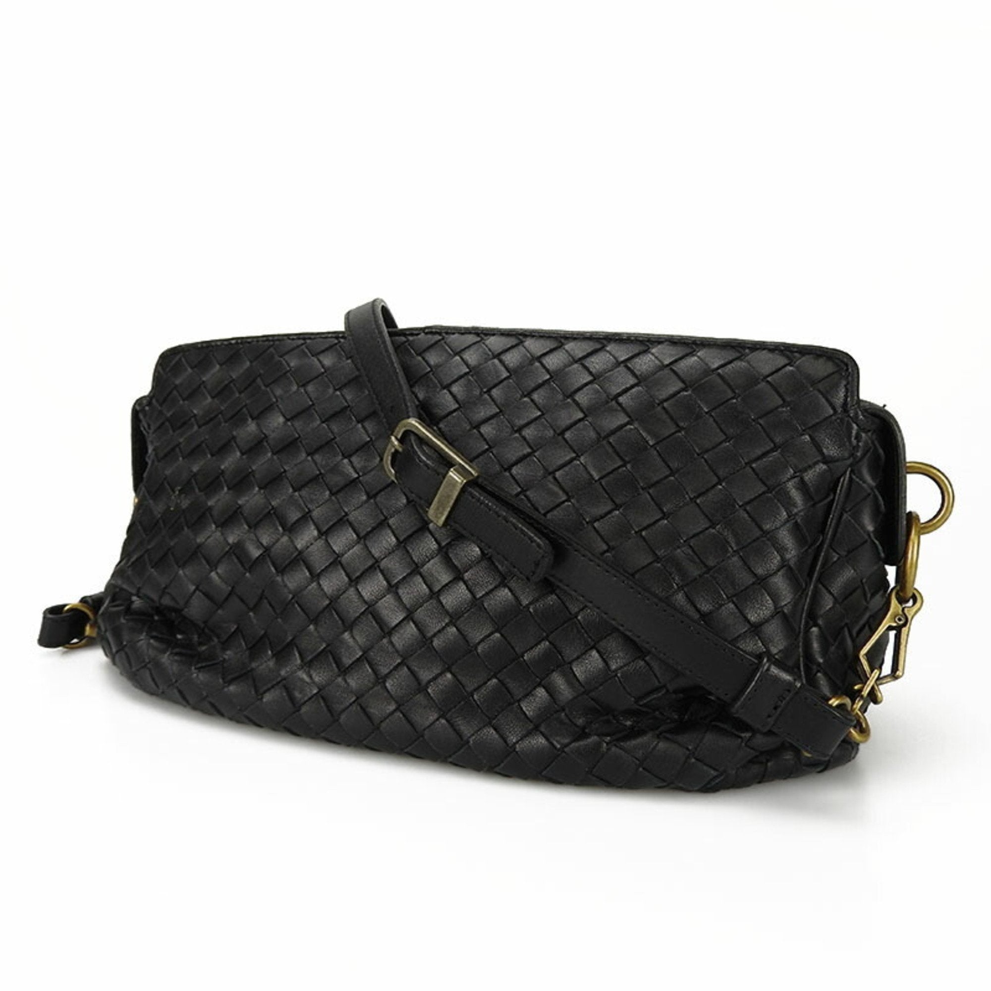 Bottega Veneta Intrecciato Black Intrecciato Shoulder Bag (Pre-Owned)
