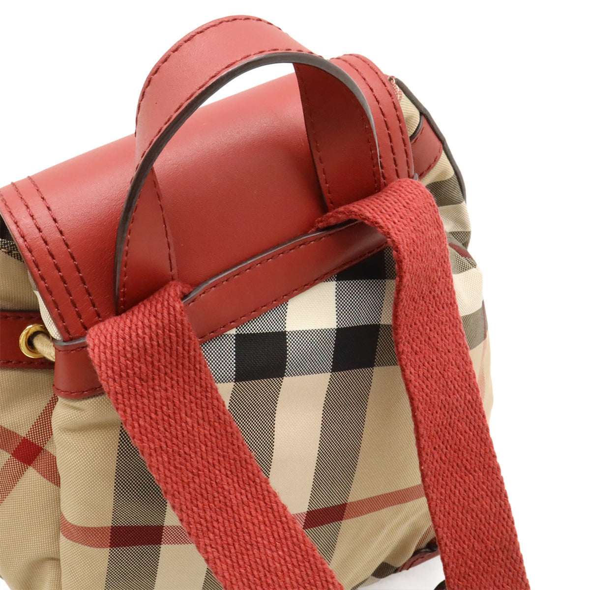 Burberry House Check Beige Red Color Nylon Leather Backpack (Pre-Owned)