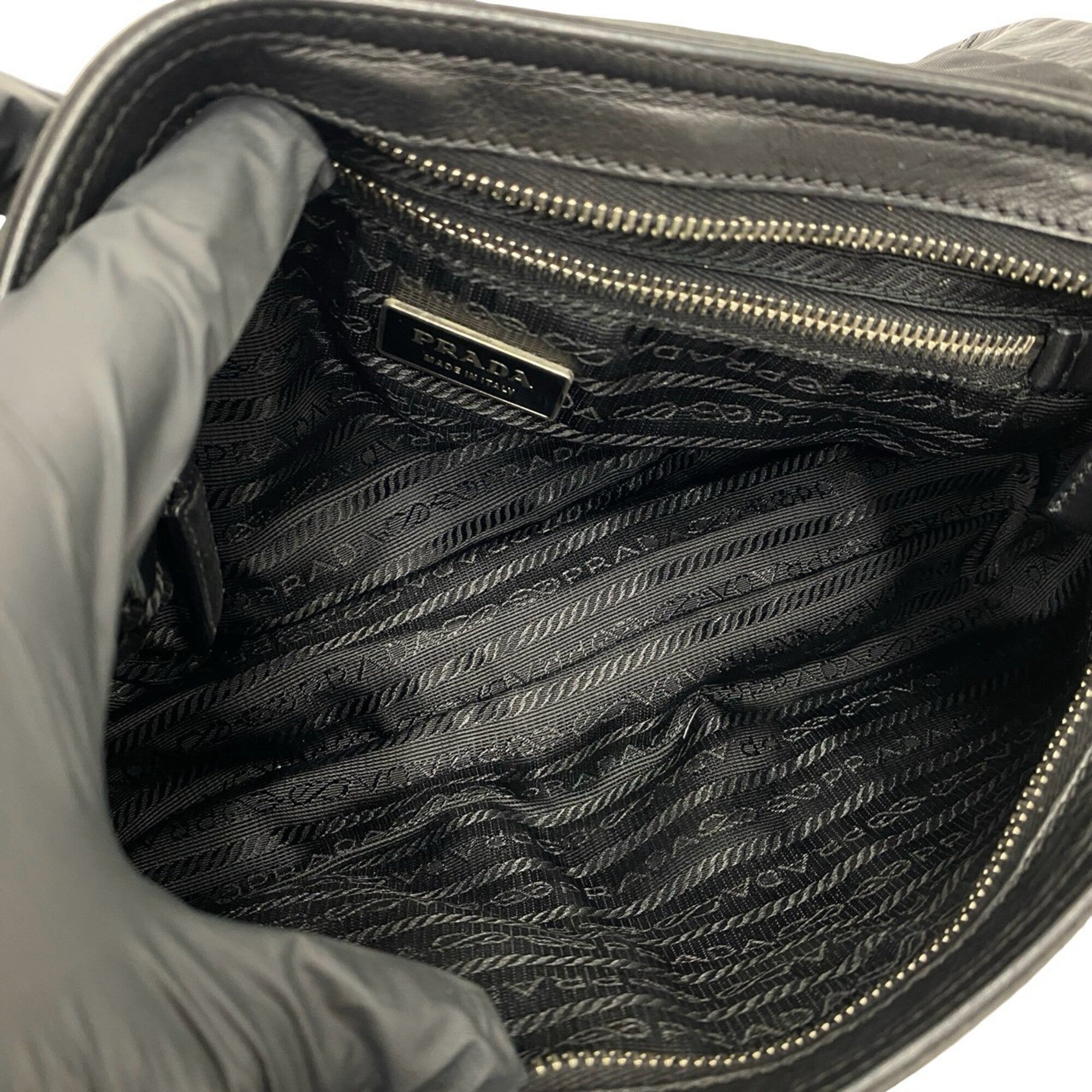 Prada Black Leather Nylon Handbag Shoulder Bag (Pre-Owned)