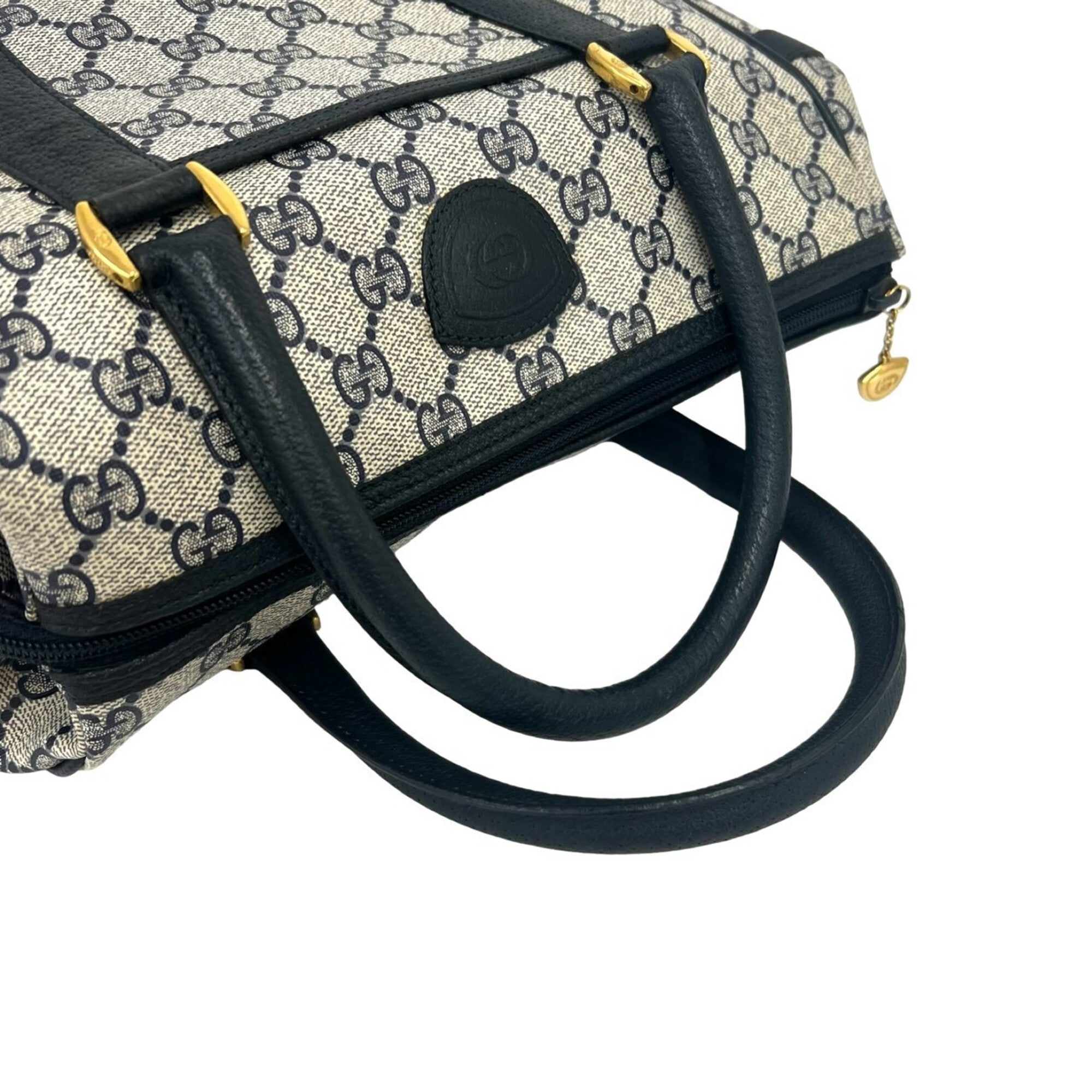 Gucci Navy Pvc Leather Boston Bag Handbag (Pre-Owned)
