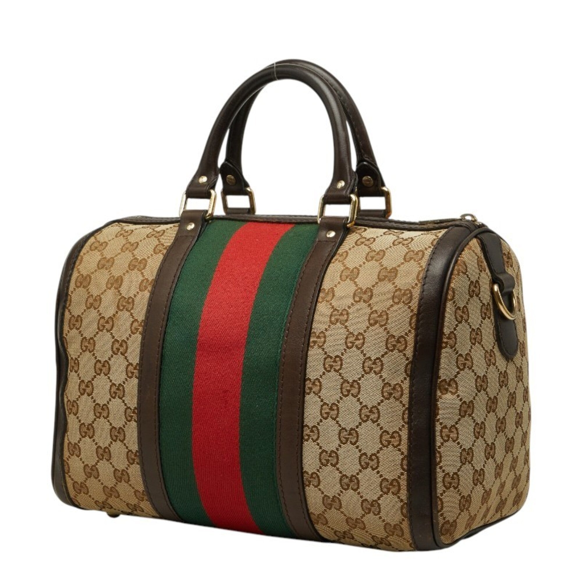 Gucci Beige Brown Canvas Leather Handbag Shoulder Bag (Pre-Owned)