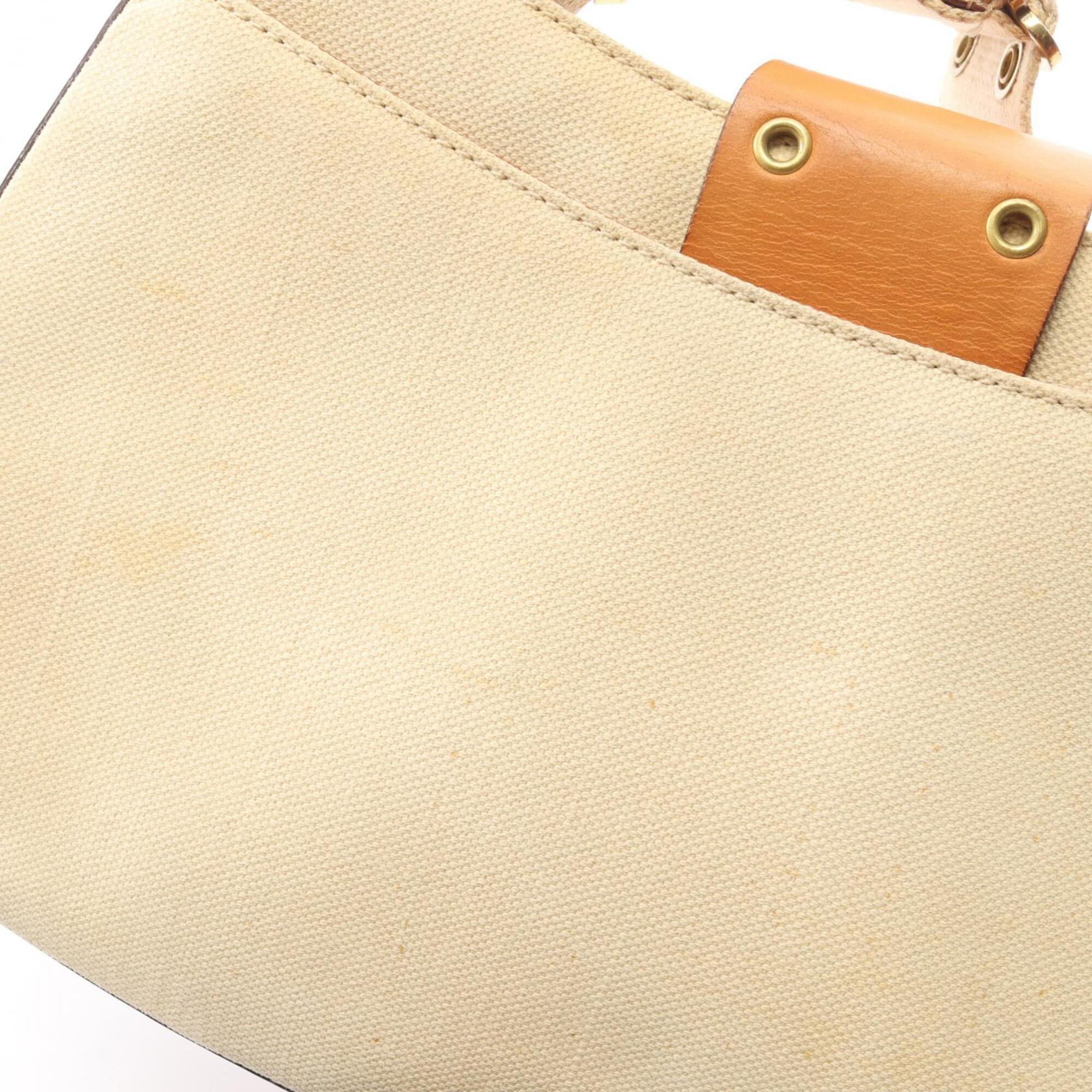 Christian Dior Brown Ivory Canvas Leather Handbag Shoulder Bag (Pre-Owned)