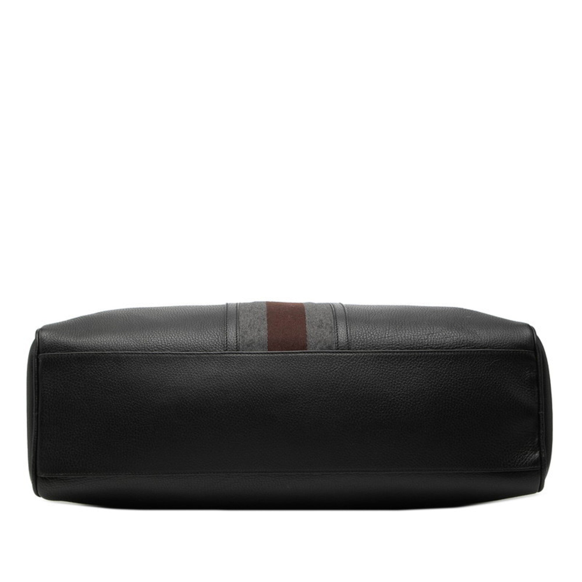 Gucci Sherry Line Black Gray Brown Leather Boston Bag (Pre-Owned)