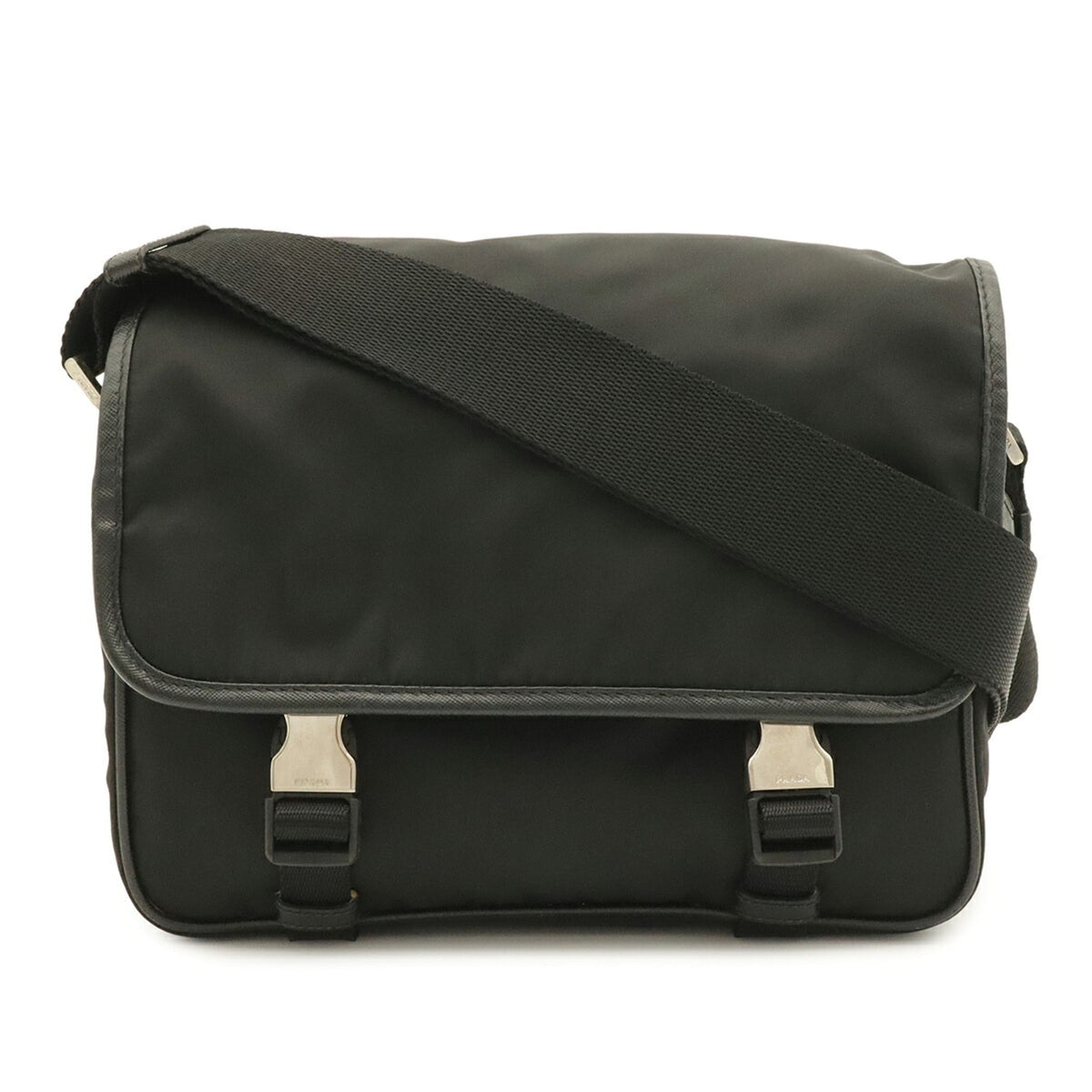 Prada Black Nero Nylon Leather Handbag Shoulder Bag (Pre-Owned)