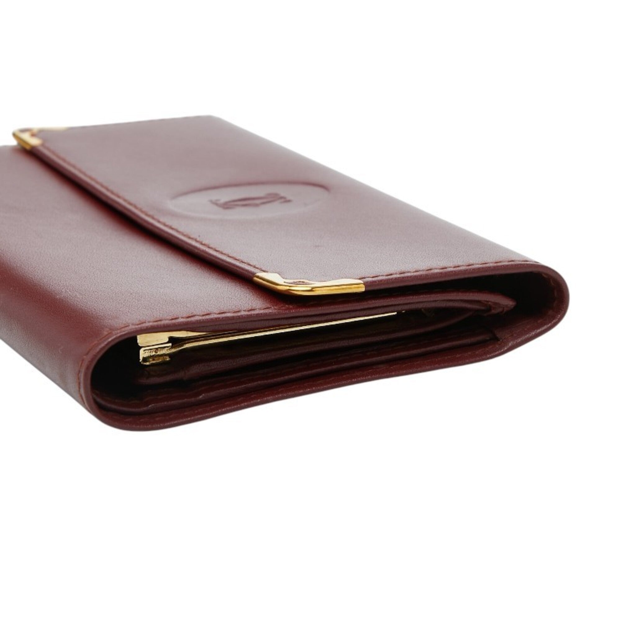Cartier Must Bordeaux Wine Red Leather Wallet (Tri-Fold) (Pre-Owned)
