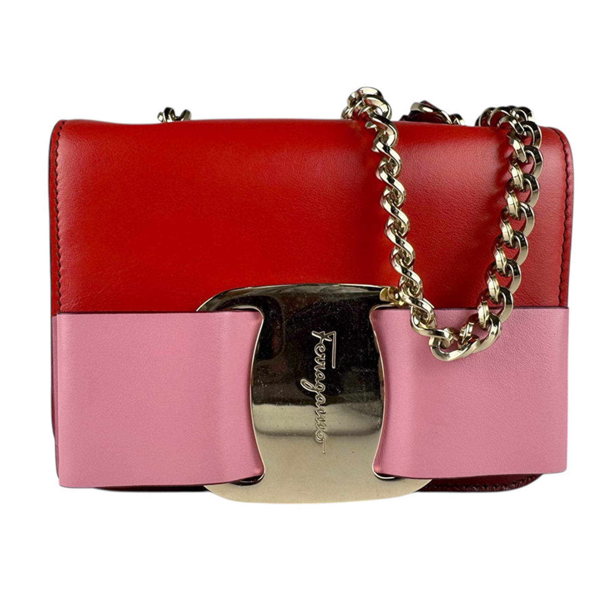 Salvatore Ferragamo Pink Red Color Leather Shoulder Bag (Pre-Owned)