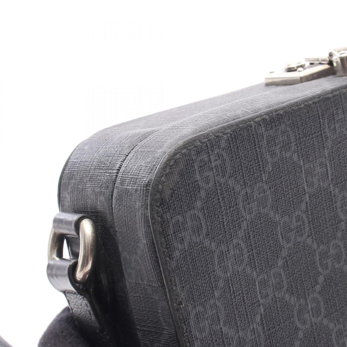 Gucci Black Gray Coated Canvas Leather Handbag Shoulder Bag (Pre-Owned)