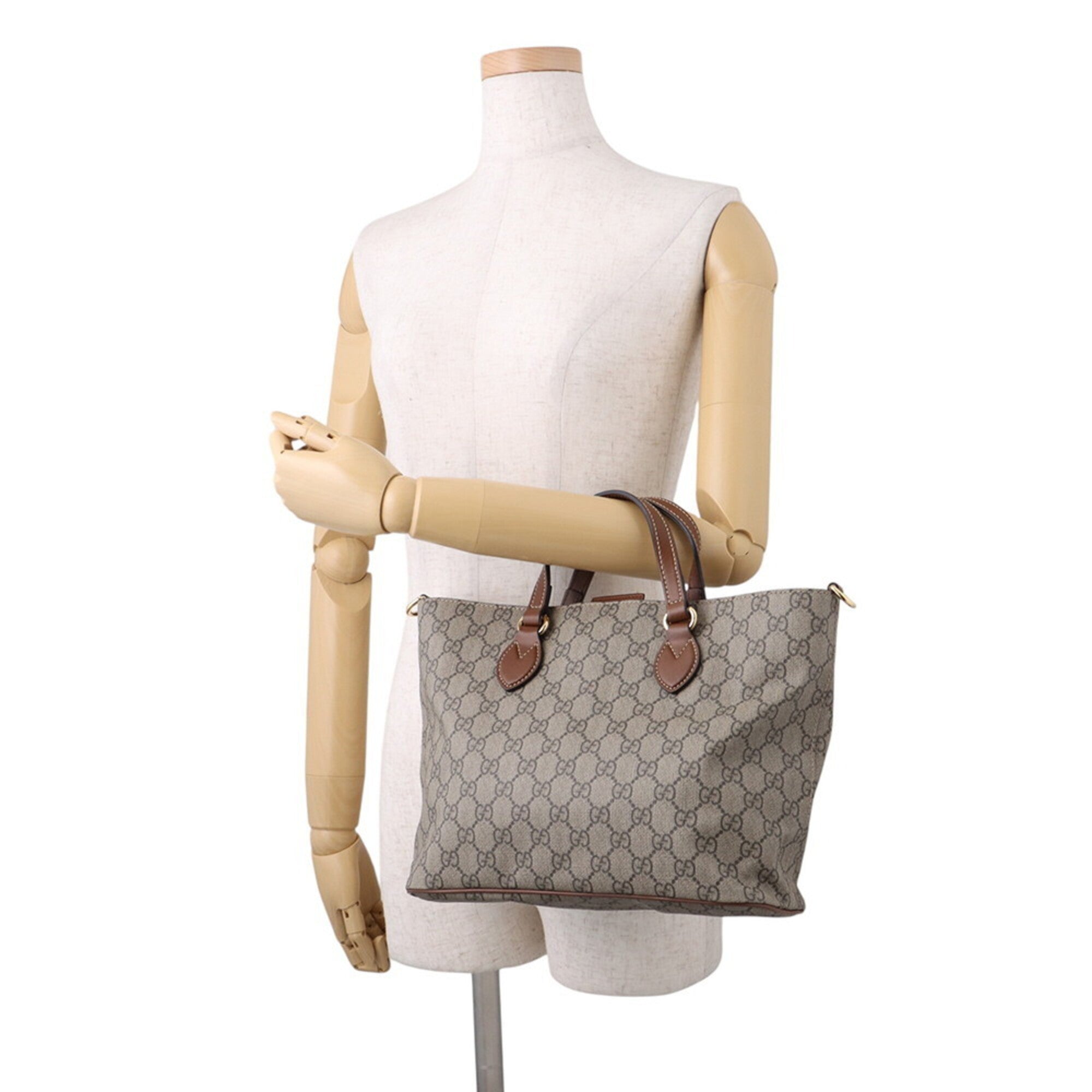 Gucci Beige Brown Gg Supreme Leather Handbag Shoulder Bag Tote Bag (Pre-Owned)