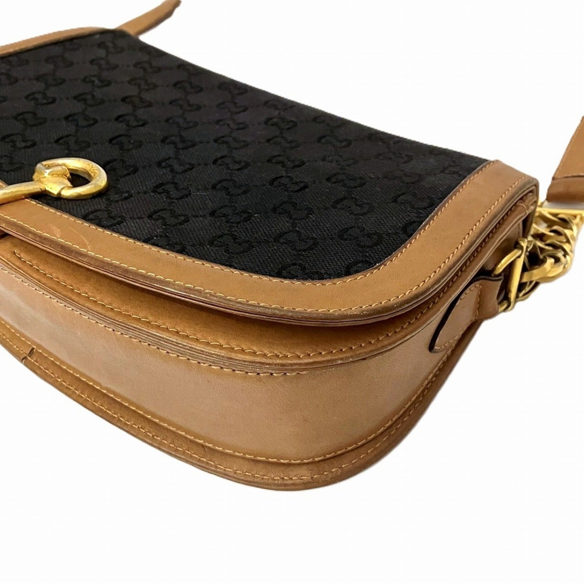 Gucci Horsebit Brown Canvas Leather Shoulder Bag (Pre-Owned)