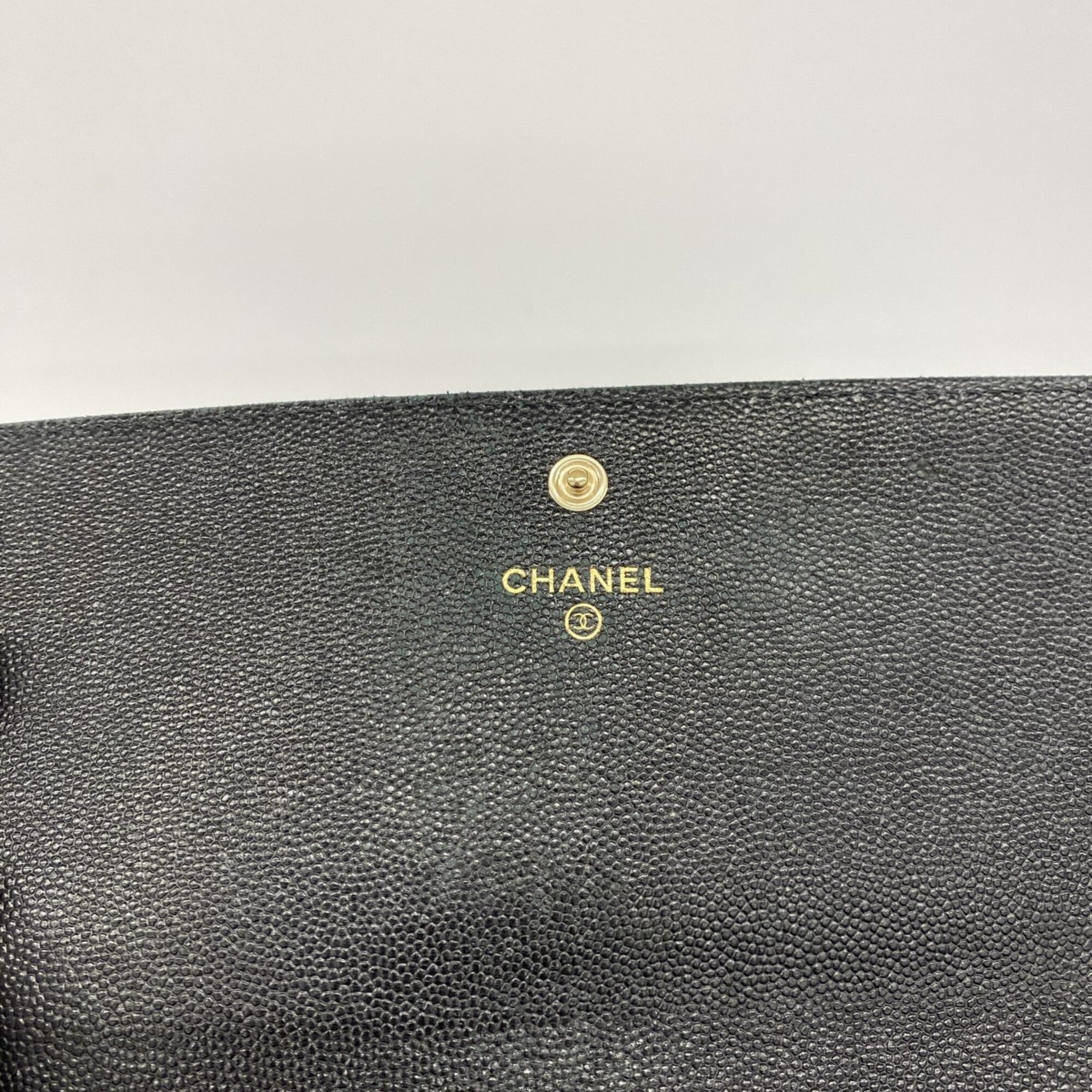 Chanel Black Grained Calfskin Long Wallet (Bi-Fold) (Pre-Owned)