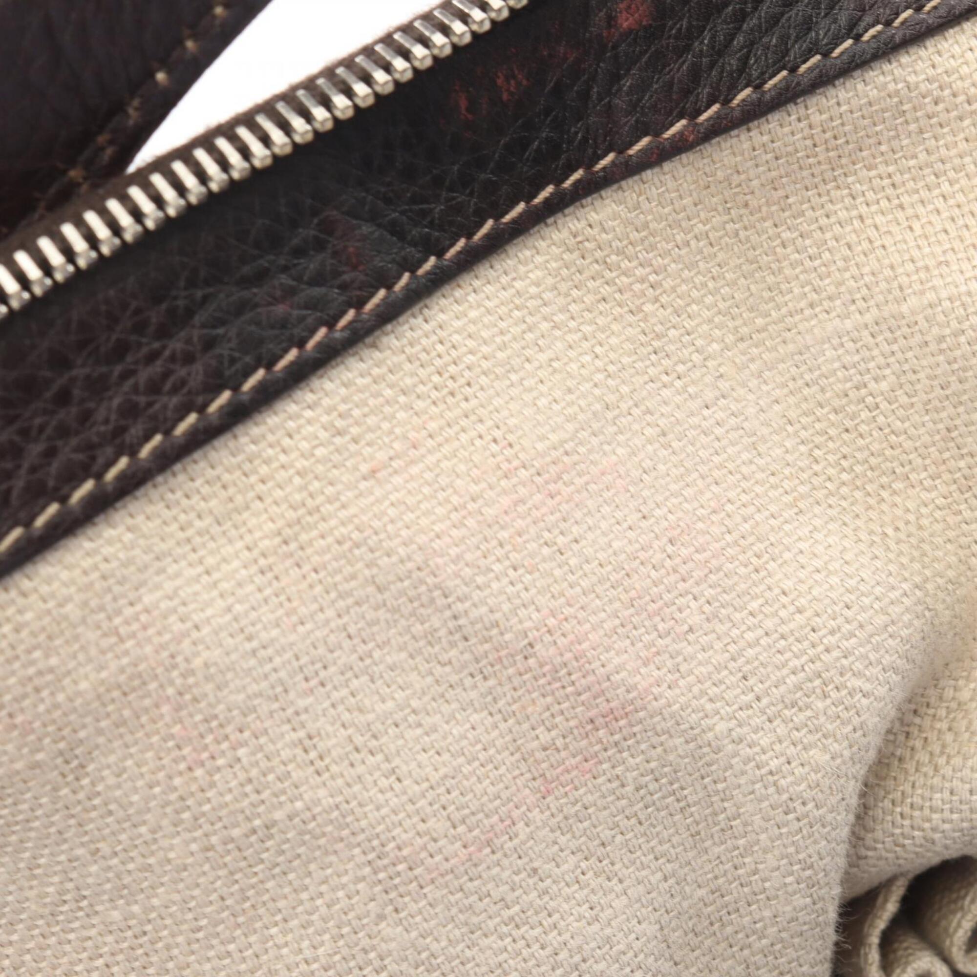 Gucci Beige Brown Gg Canvas Leather Handbag Tote Bag (Pre-Owned)