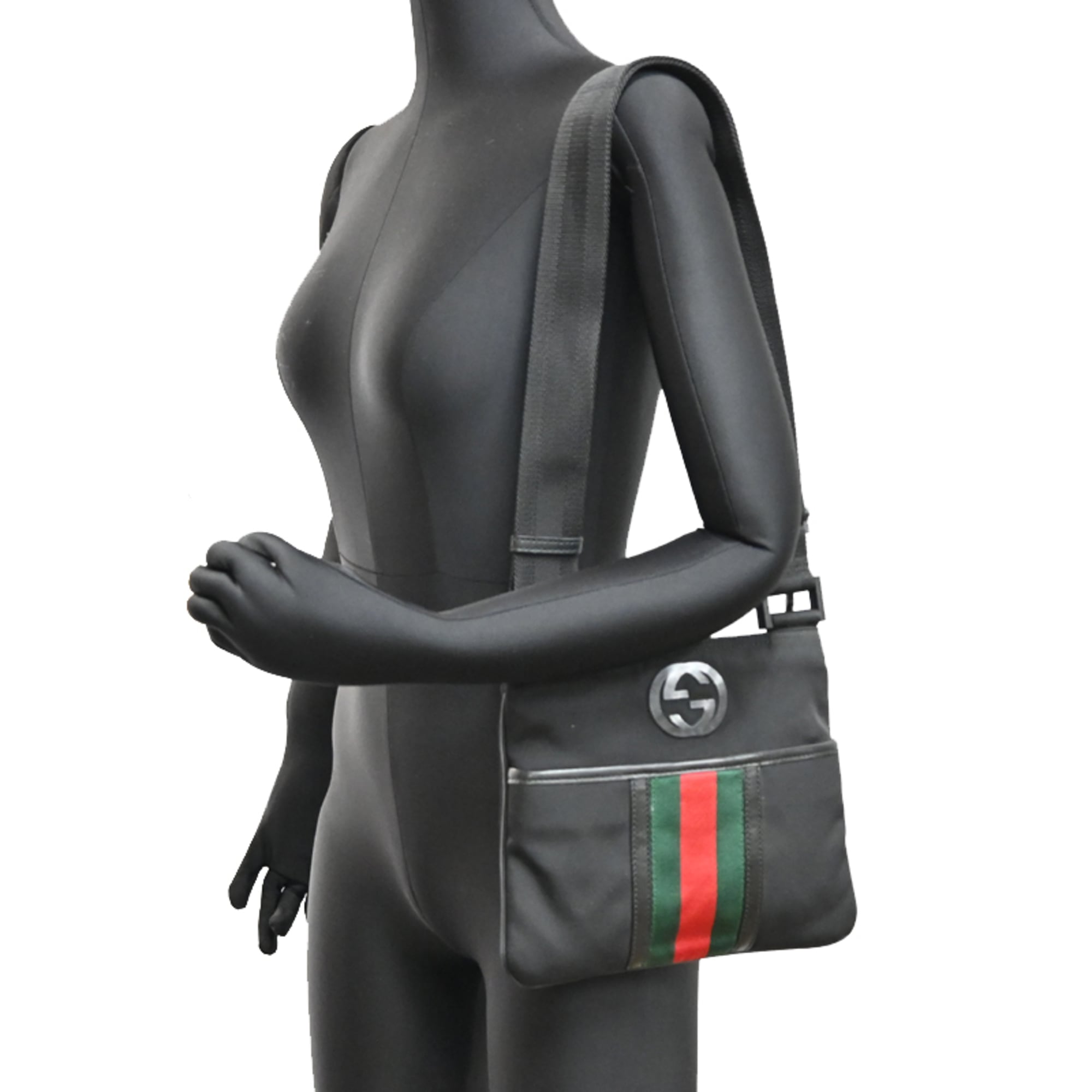 Gucci Black Multi-Color Canvas Shoulder Bag (Pre-Owned)