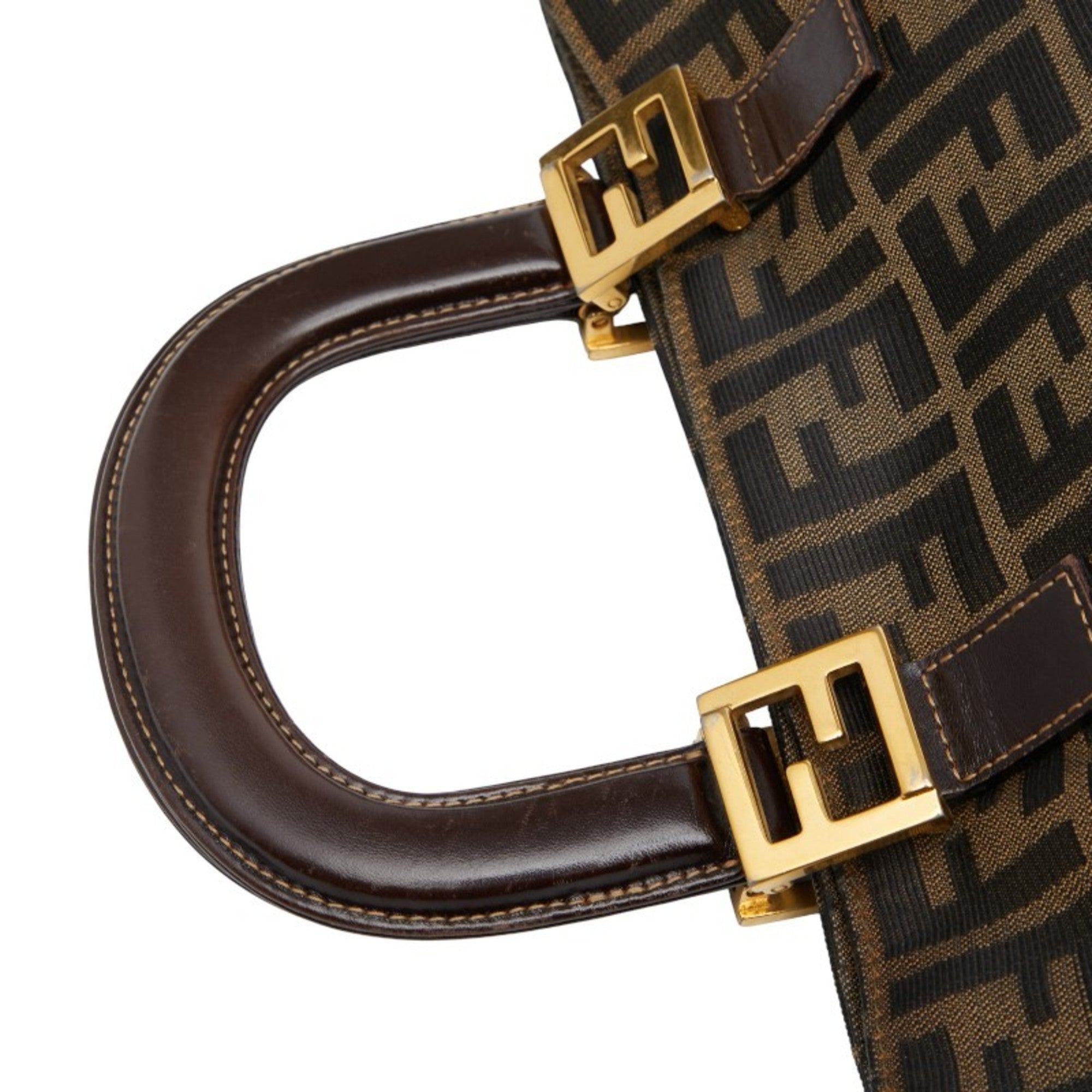 Fendi Black Brown Canvas Leather Handbag (Pre-Owned)