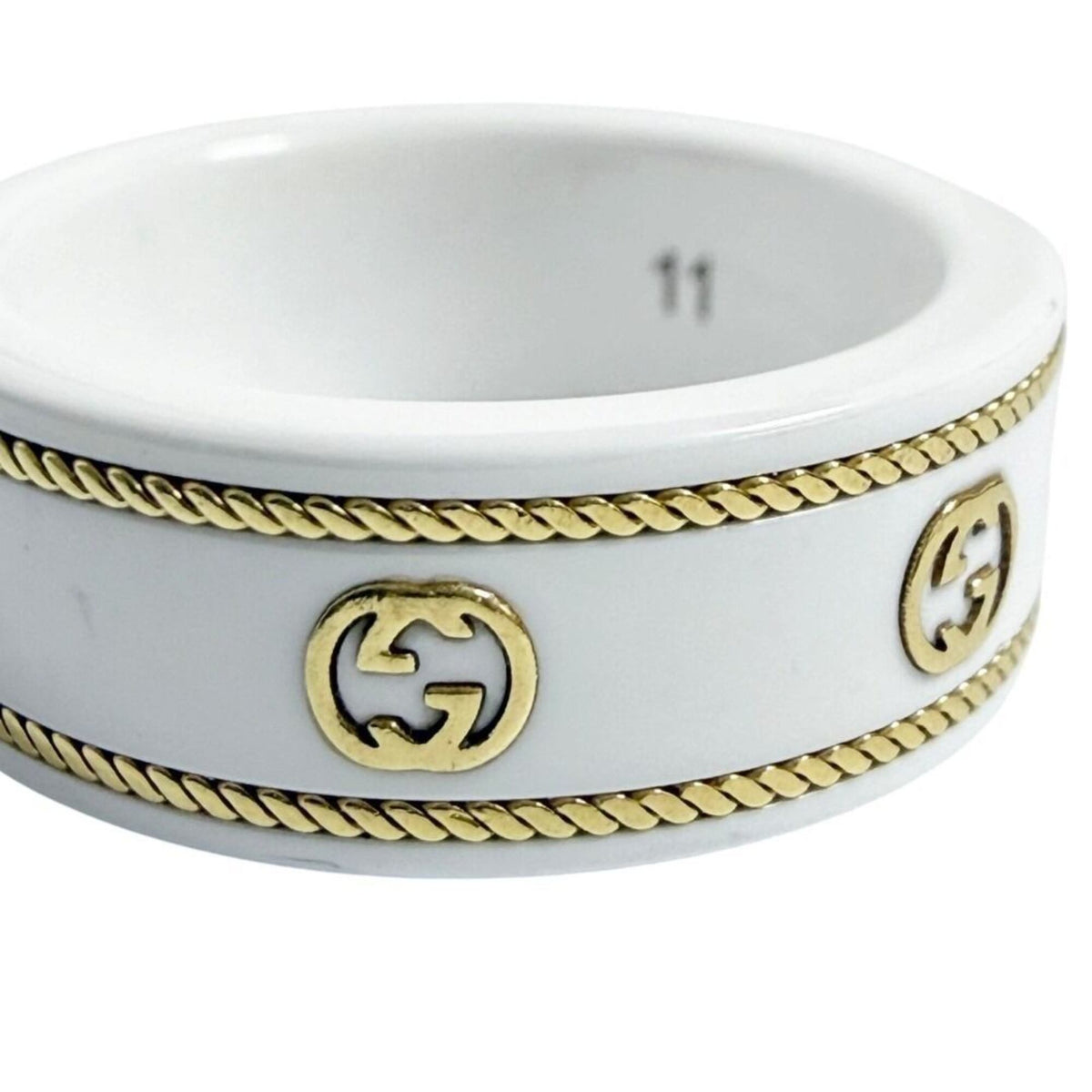 Gucci Gold White Yellow Gold (18K) Ceramic Band Ring (Pre-Owned)