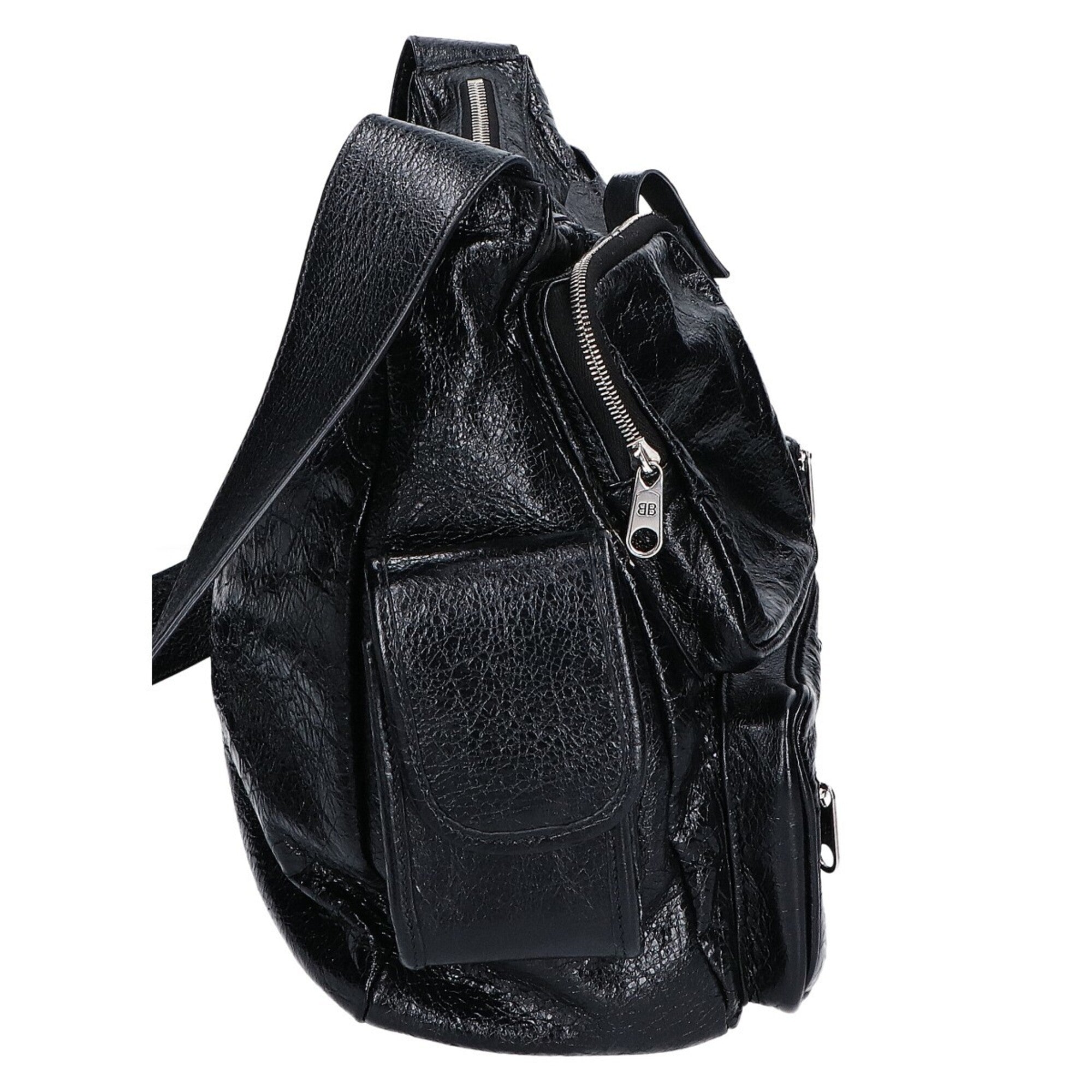 Balenciaga Black Leather Messenger Bag Shoulder Bag (Pre-Owned)