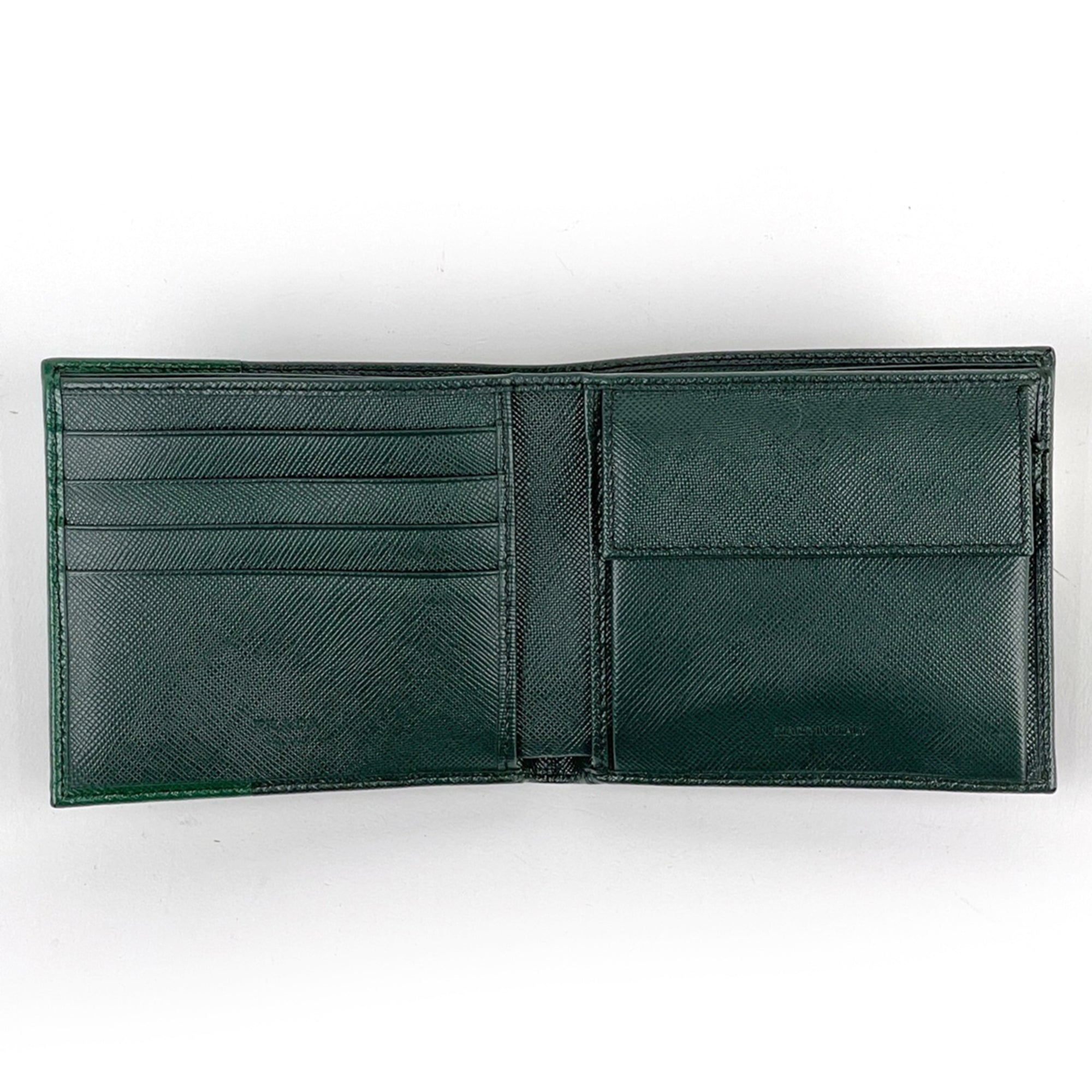 Prada Green Saffiano Triangle Leather Wallet (Bi-Fold) (Pre-Owned)