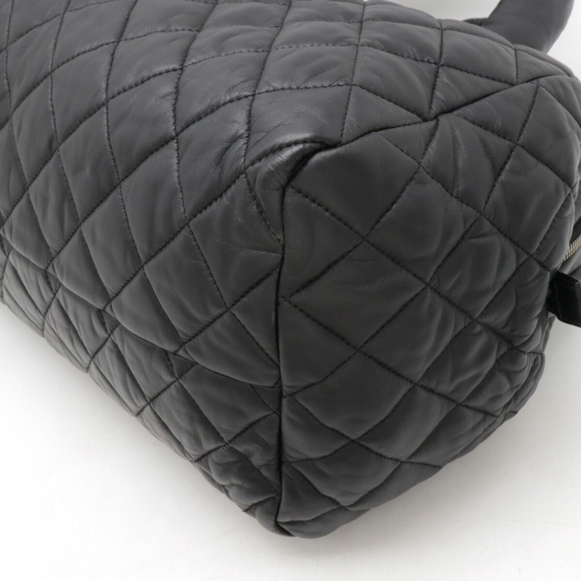 Chanel Black Bordeaux Leather Boston Bag Handbag Tote Bag (Pre-Owned)
