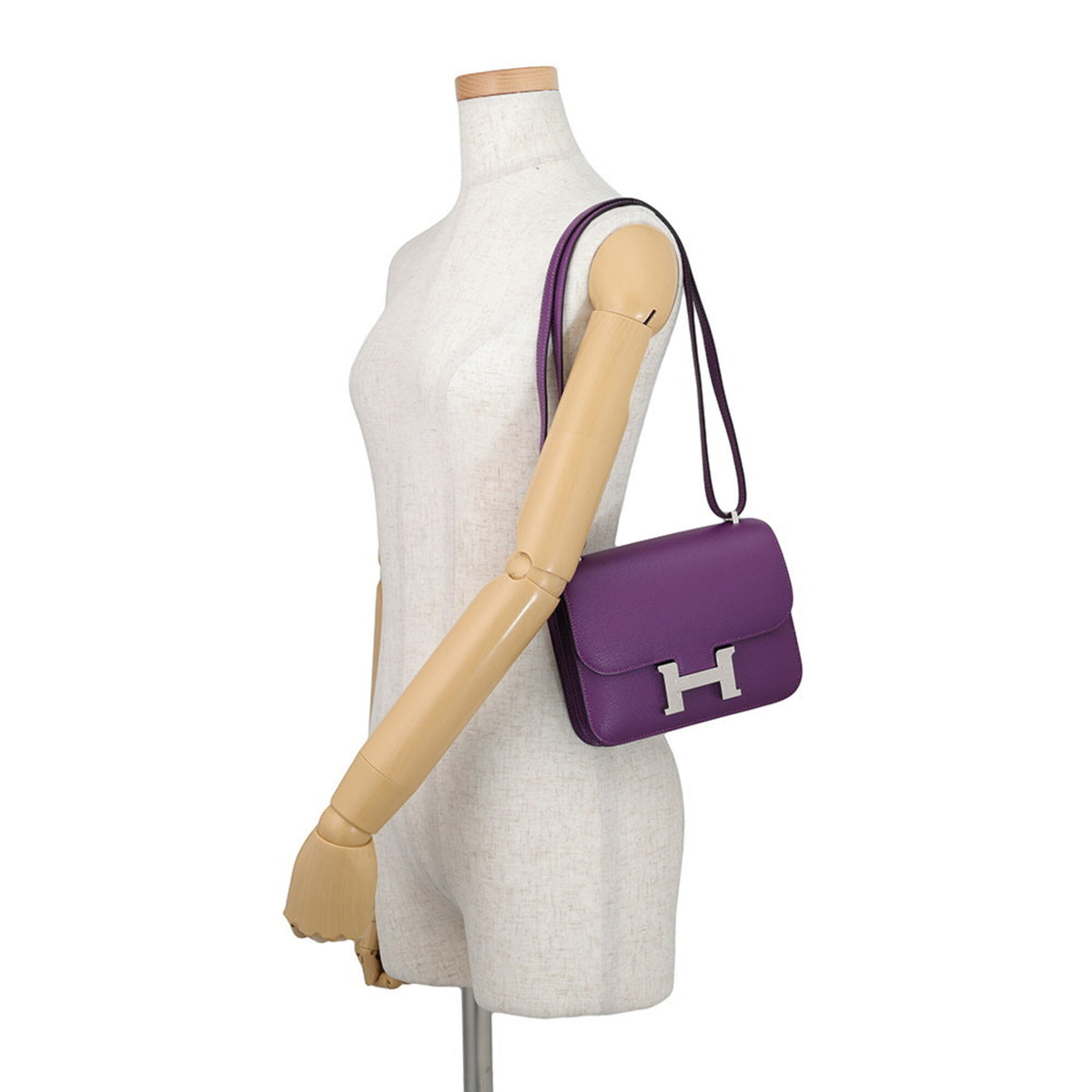 Hermes Constance Anemone Cassis Chevre Myzore Leather Handbag Shoulder Bag (Pre-Owned)