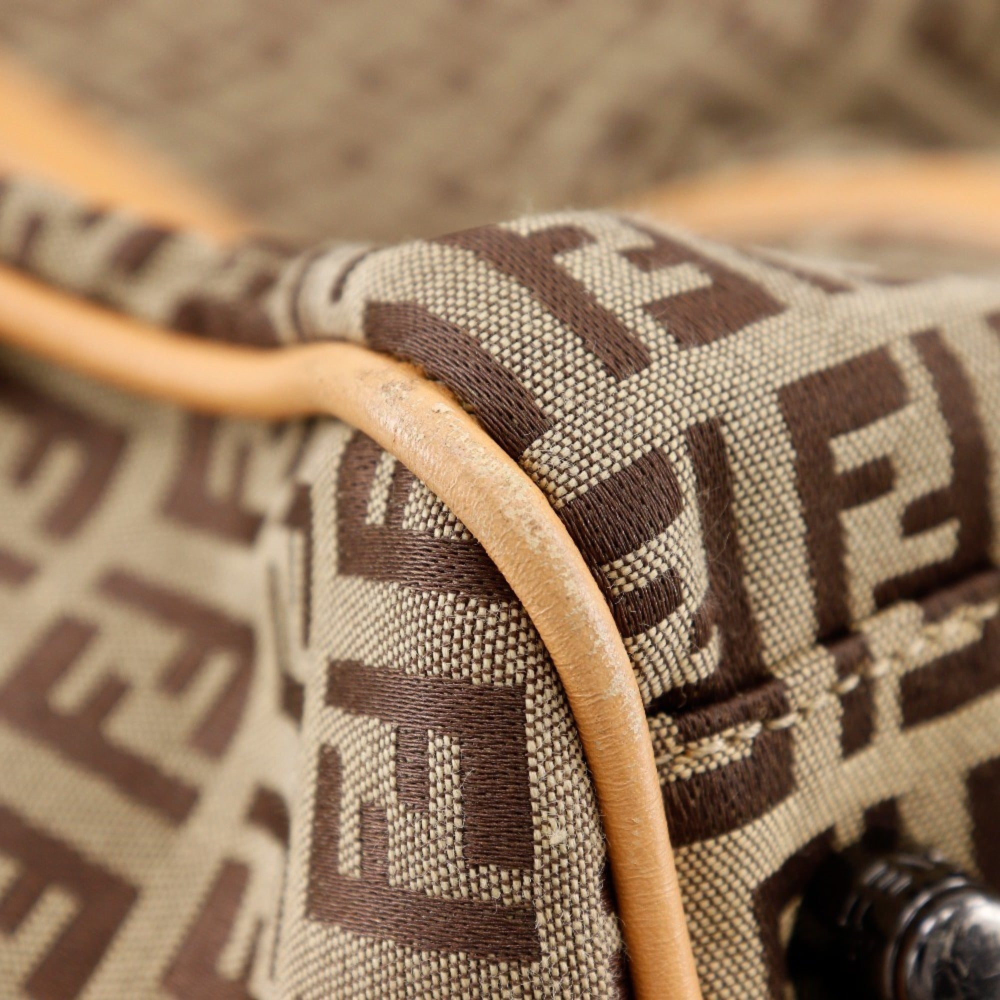 Fendi Brown Canvas Leather Boston Bag (Pre-Owned)
