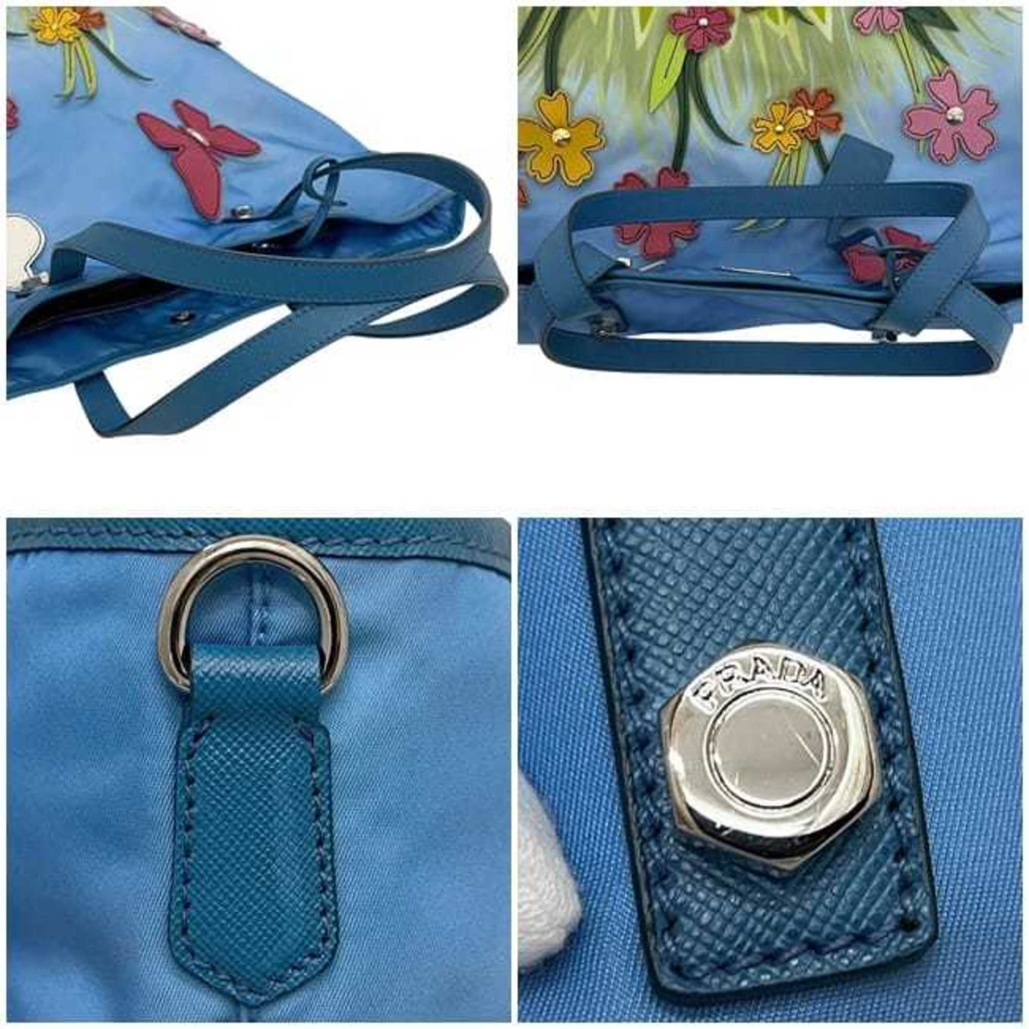 Prada Blue Light Blue Nylon Saffiano Triangle Tote Bag (Pre-Owned)