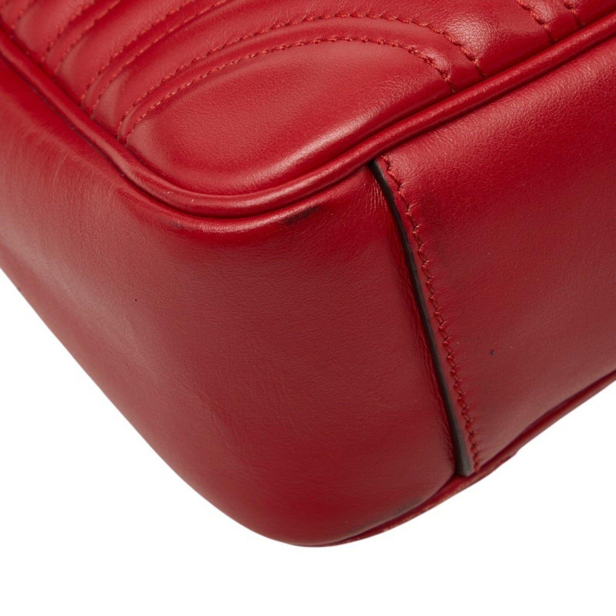 Gucci Gold Red Color Leather Shoulder Bag (Pre-Owned)