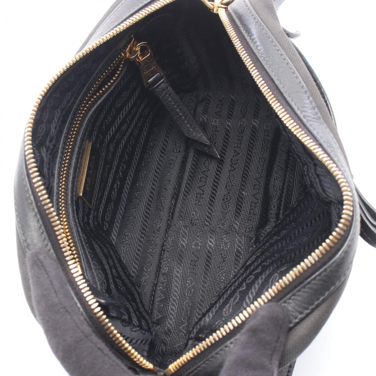 Prada Black Canvas Leather Handbag Shoulder Bag (Pre-Owned)
