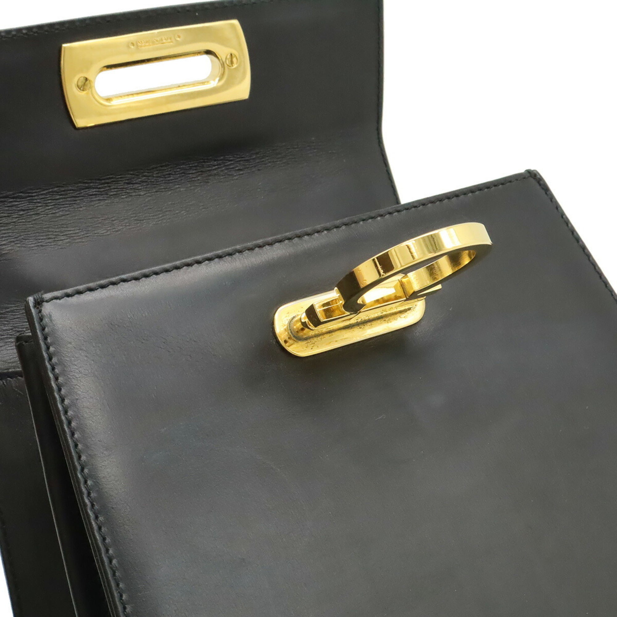 Salvatore Ferragamo Gancini Black Leather Handbag Shoulder Bag (Pre-Owned)