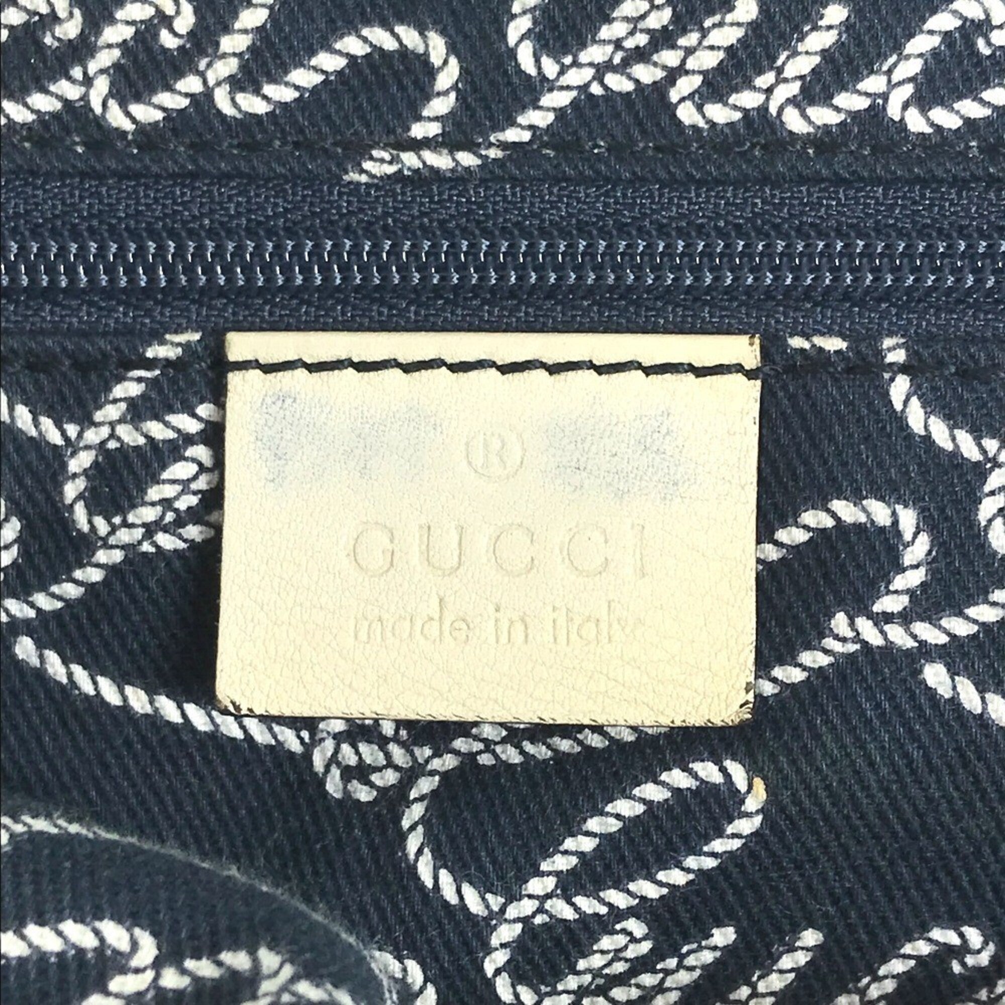 Gucci Gg Canvas Navy White Leather Canvas Handbag Shoulder Bag Tote Bag (Pre-Owned)