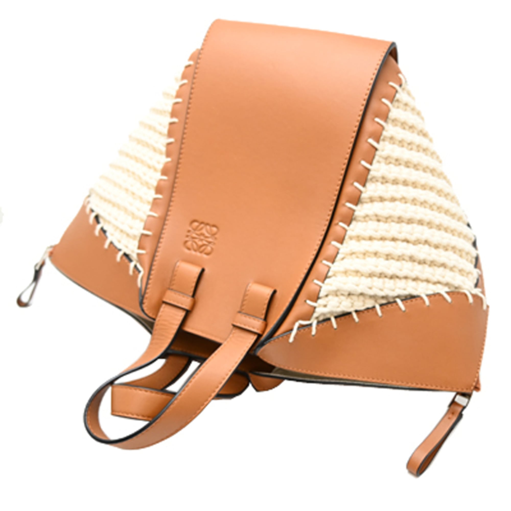 Loewe Brown Ivory Leather Knit Shoulder Bag (Pre-Owned)