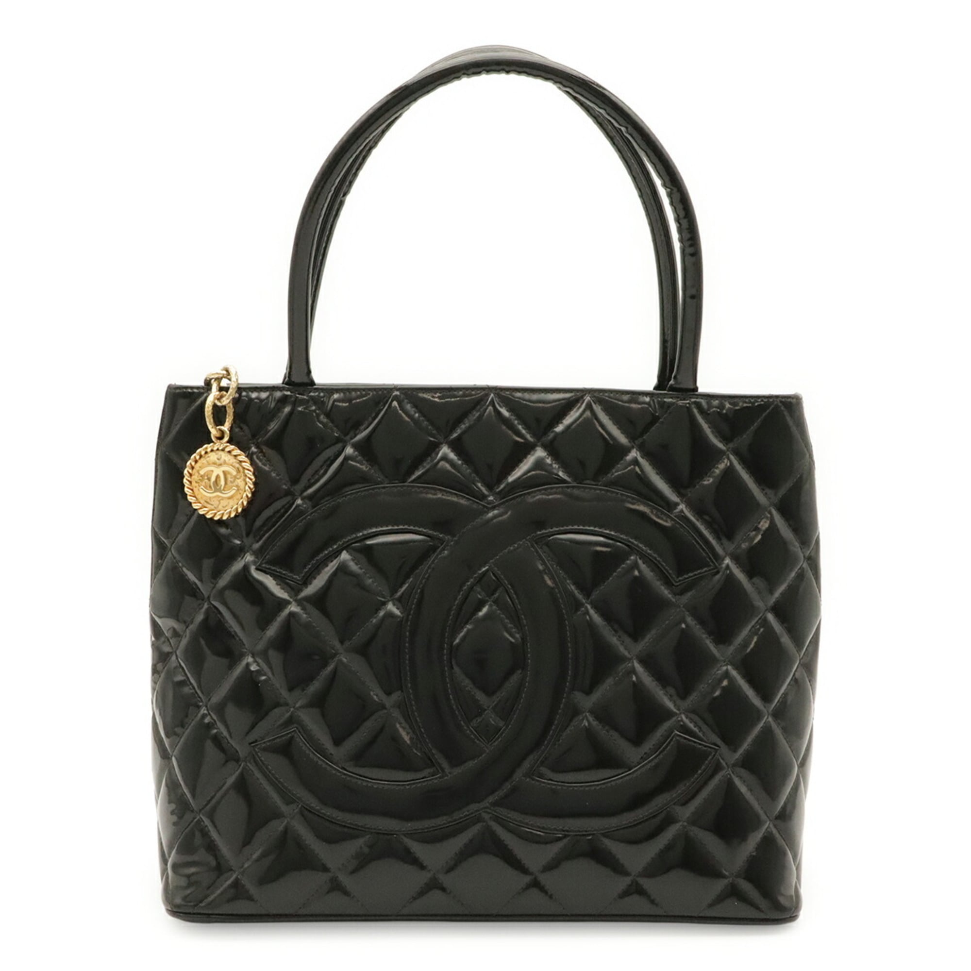 Chanel Matelasse Black Patent Leather Shoulder Bag Tote Bag (Pre-Owned)