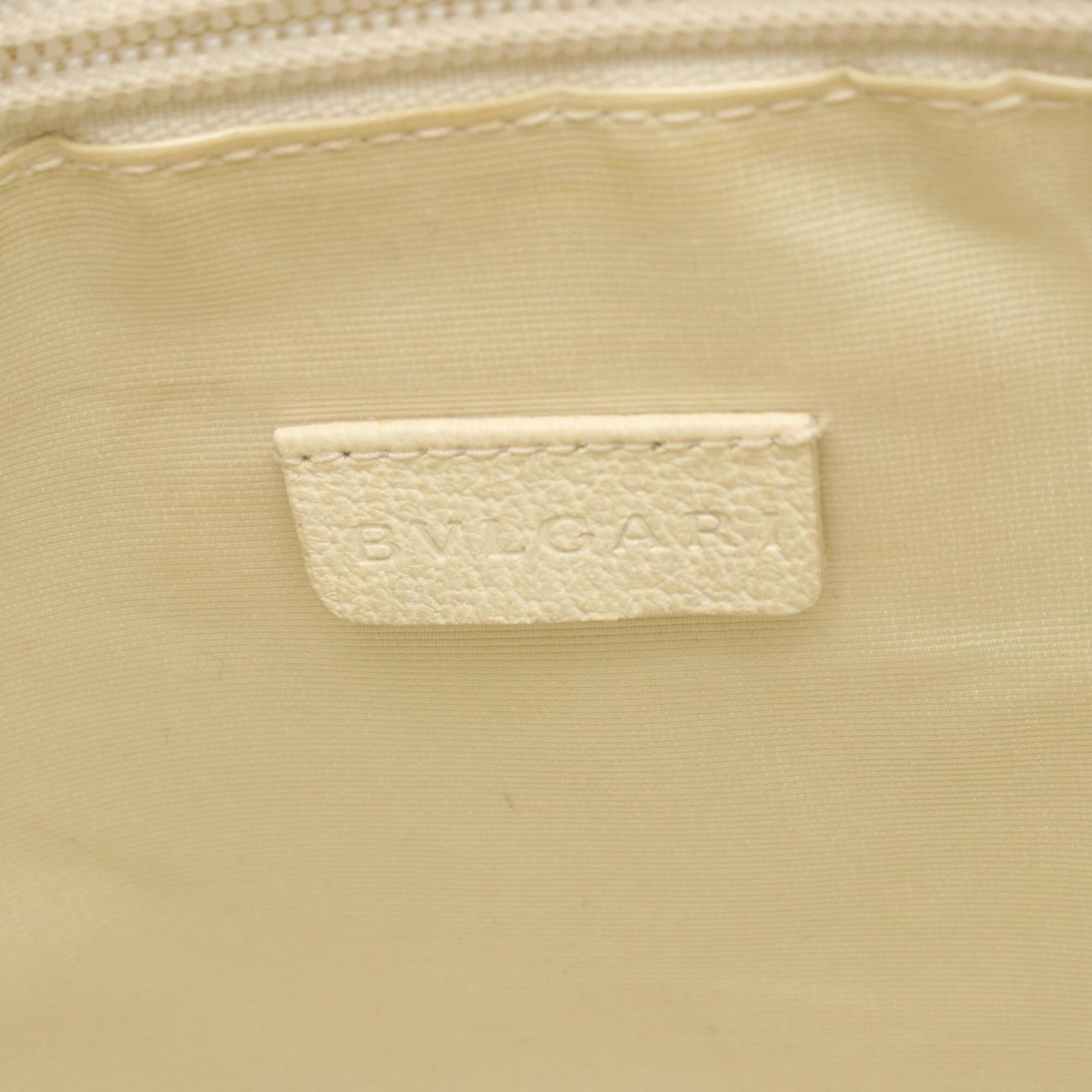 Bvlgari Blue White Canvas Leather Handbag Shoulder Bag (Pre-Owned)
