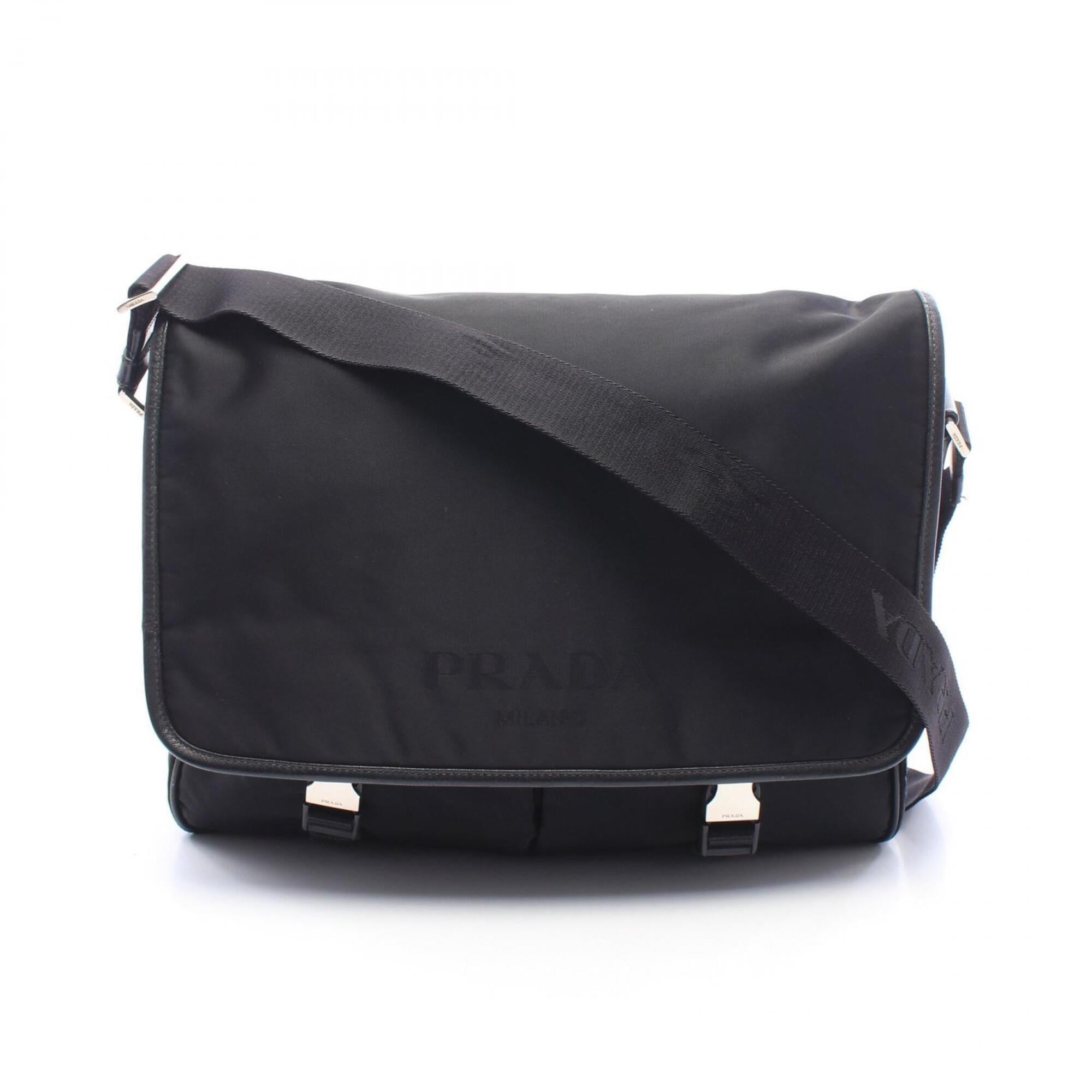 Prada Black Nylon Leather Messenger Bag Shoulder Bag (Pre-Owned)