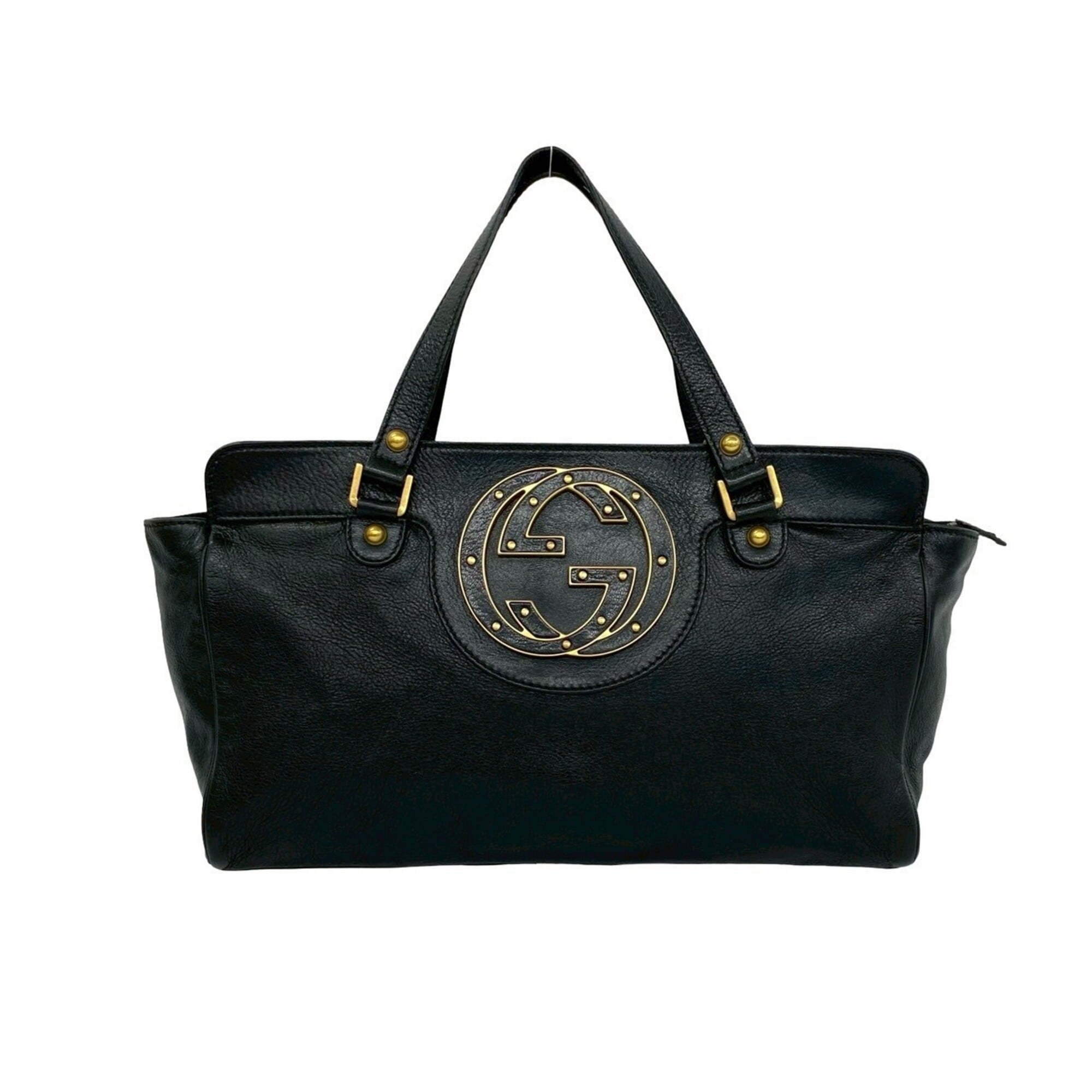 Gucci Black Leather Boston Bag Handbag Tote Bag (Pre-Owned)