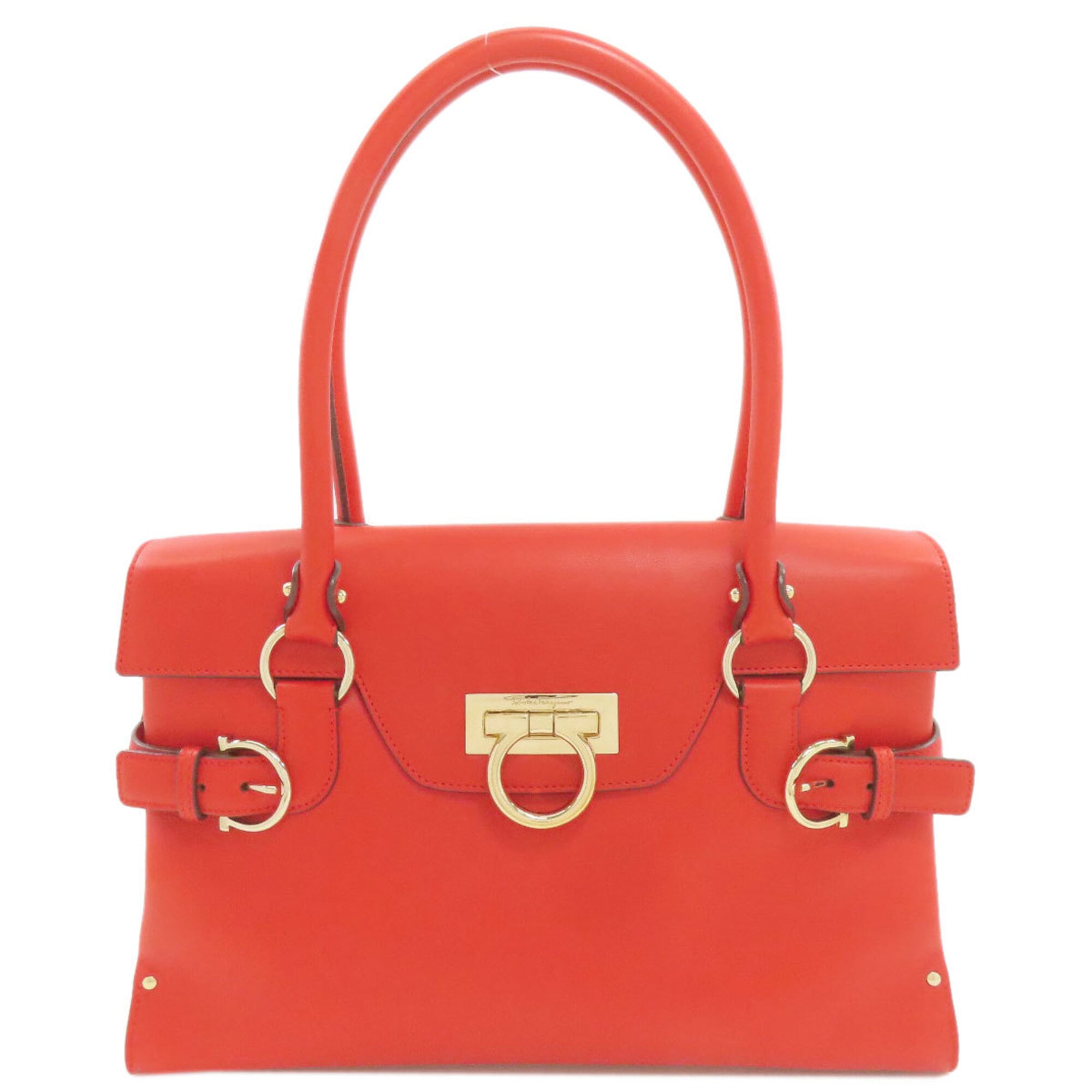 Salvatore Ferragamo Gancini Red Color Leather Tote Bag (Pre-Owned)
