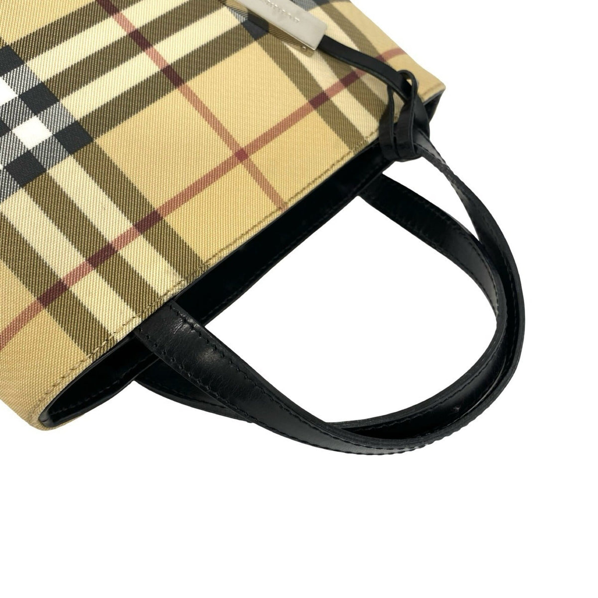 Burberry Beige Black Canvas Leather Handbag Tote Bag (Pre-Owned)